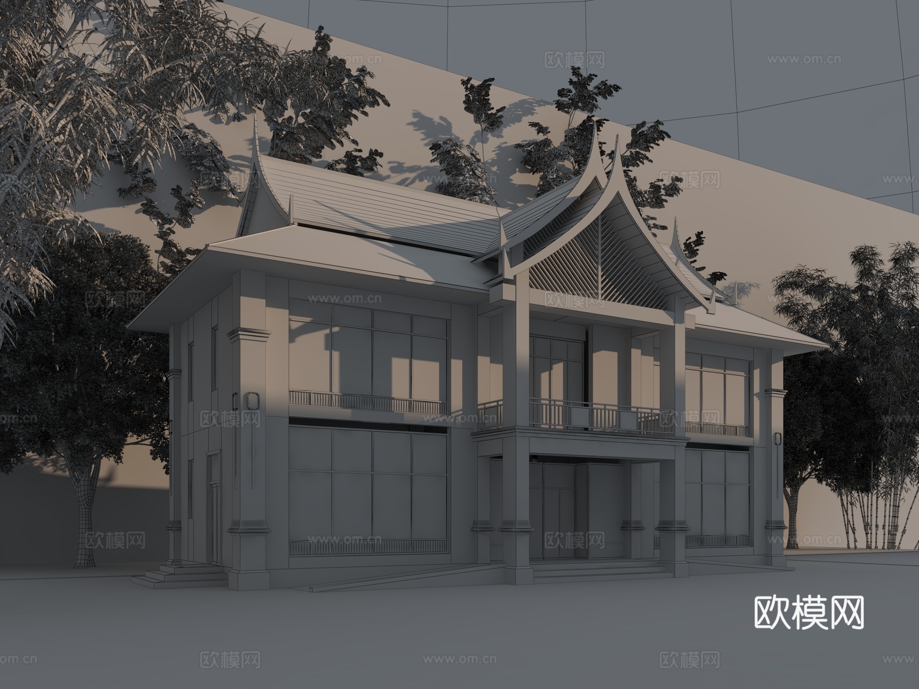 傣族风格卫生室3d模型下载（渲染图3）