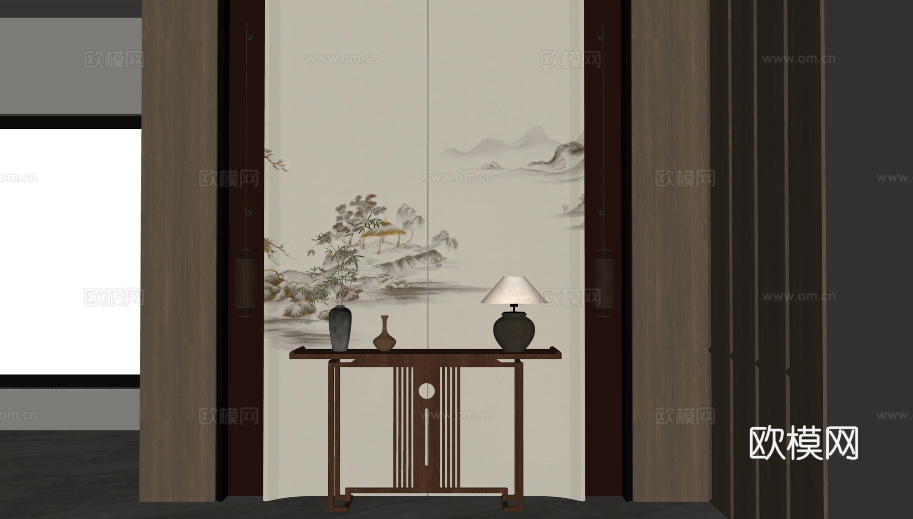新中式玄关su模型