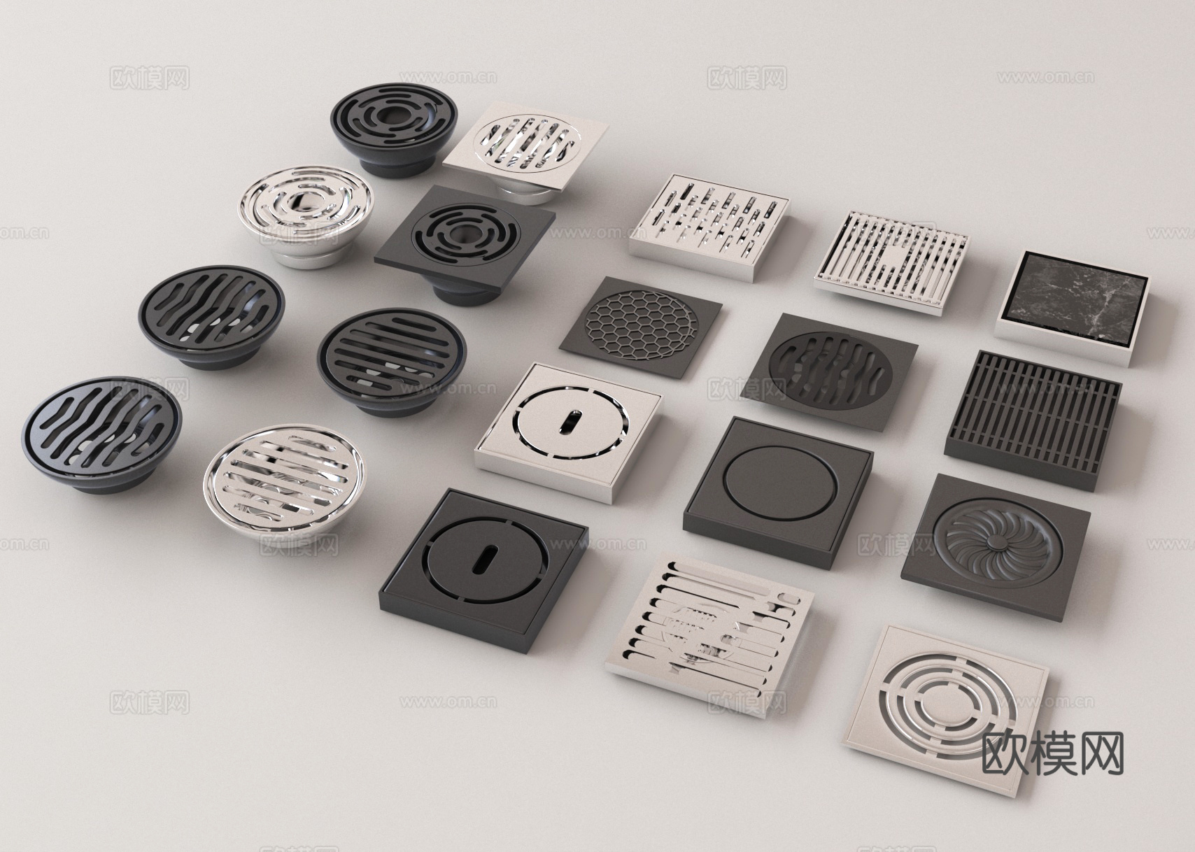 现代极简地漏 不锈钢地漏su模型