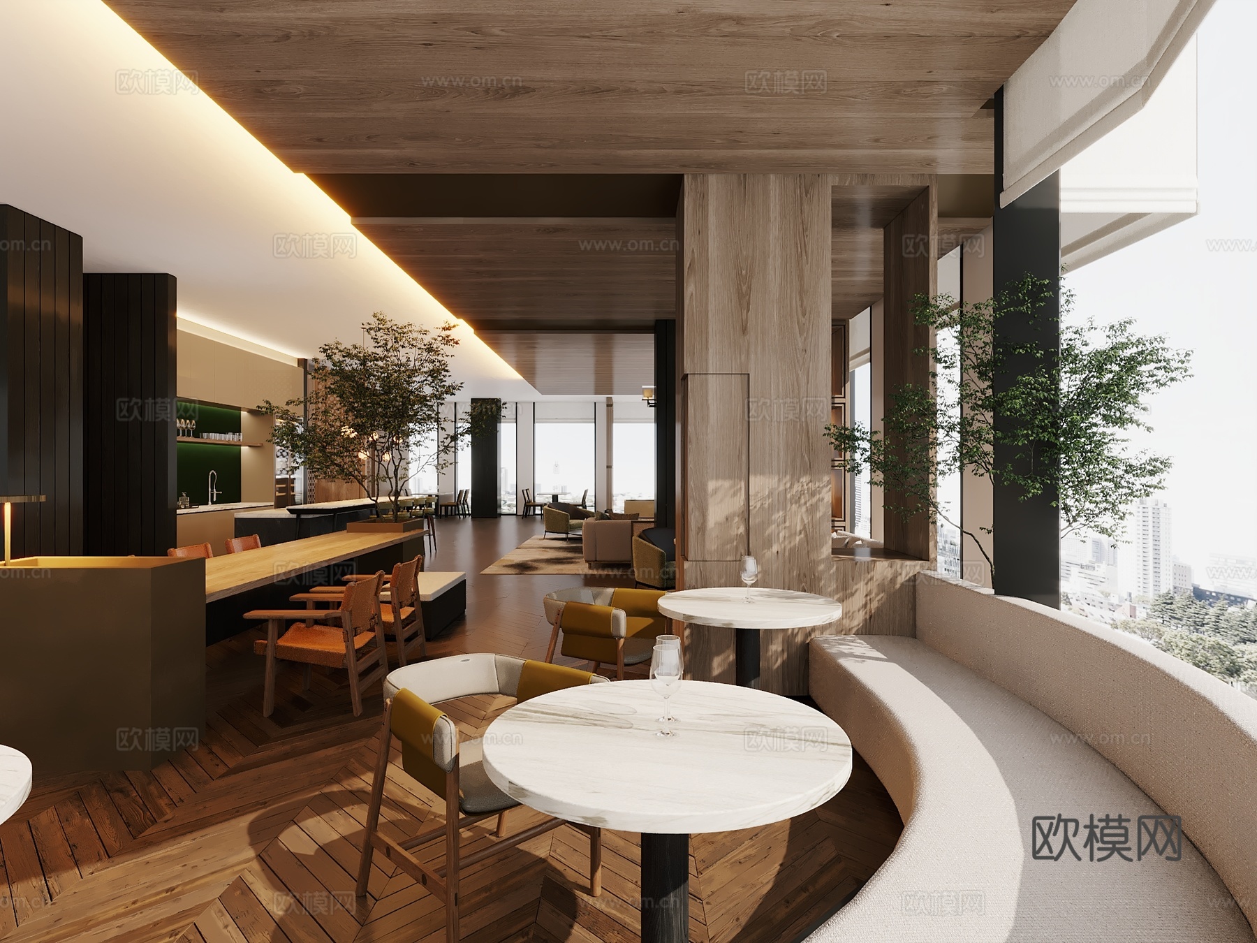 现代办公室休闲区茶水间3d模型下载（渲染图1）