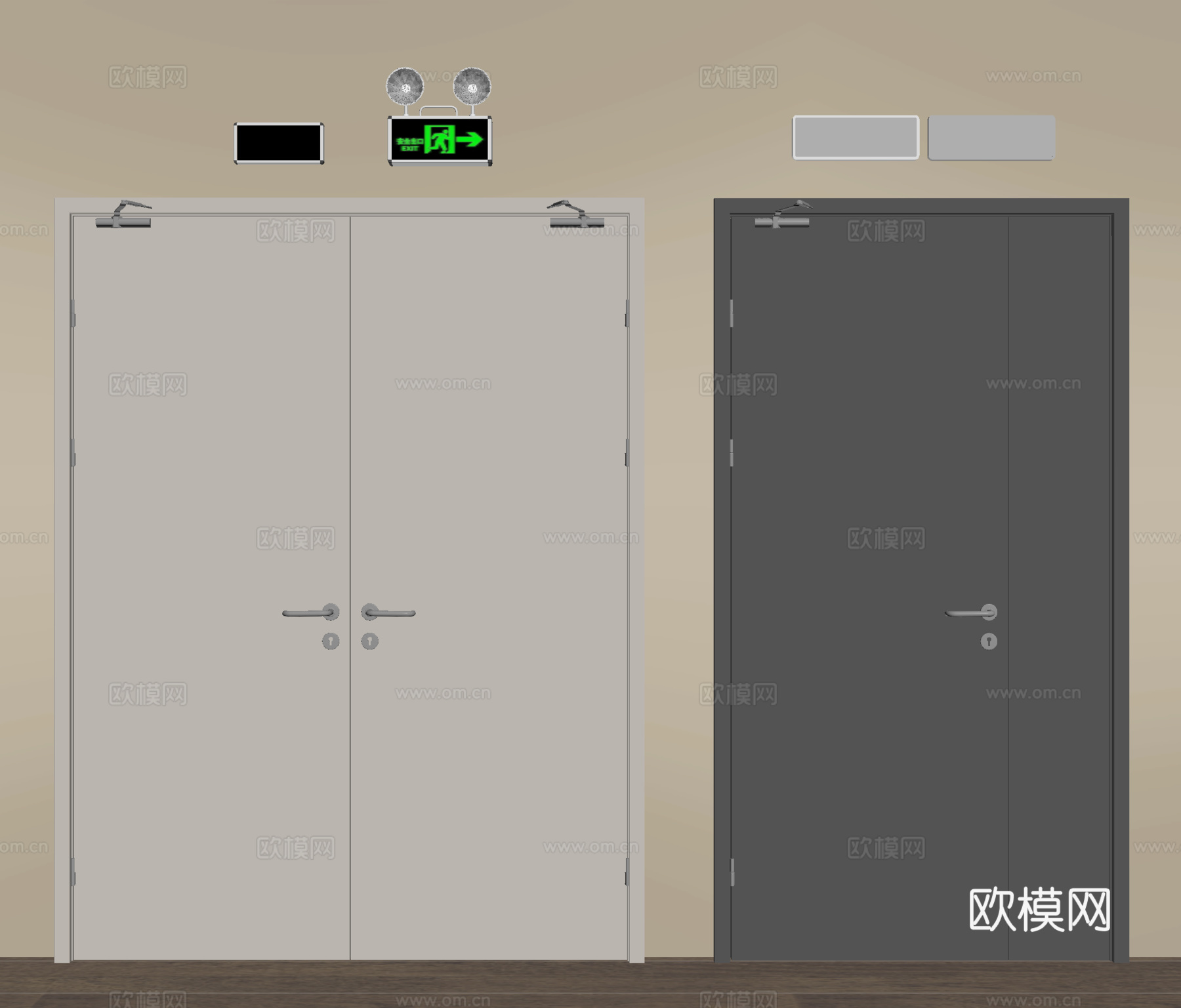 现代消防门 安全门 安全出口 应急感应灯su模型