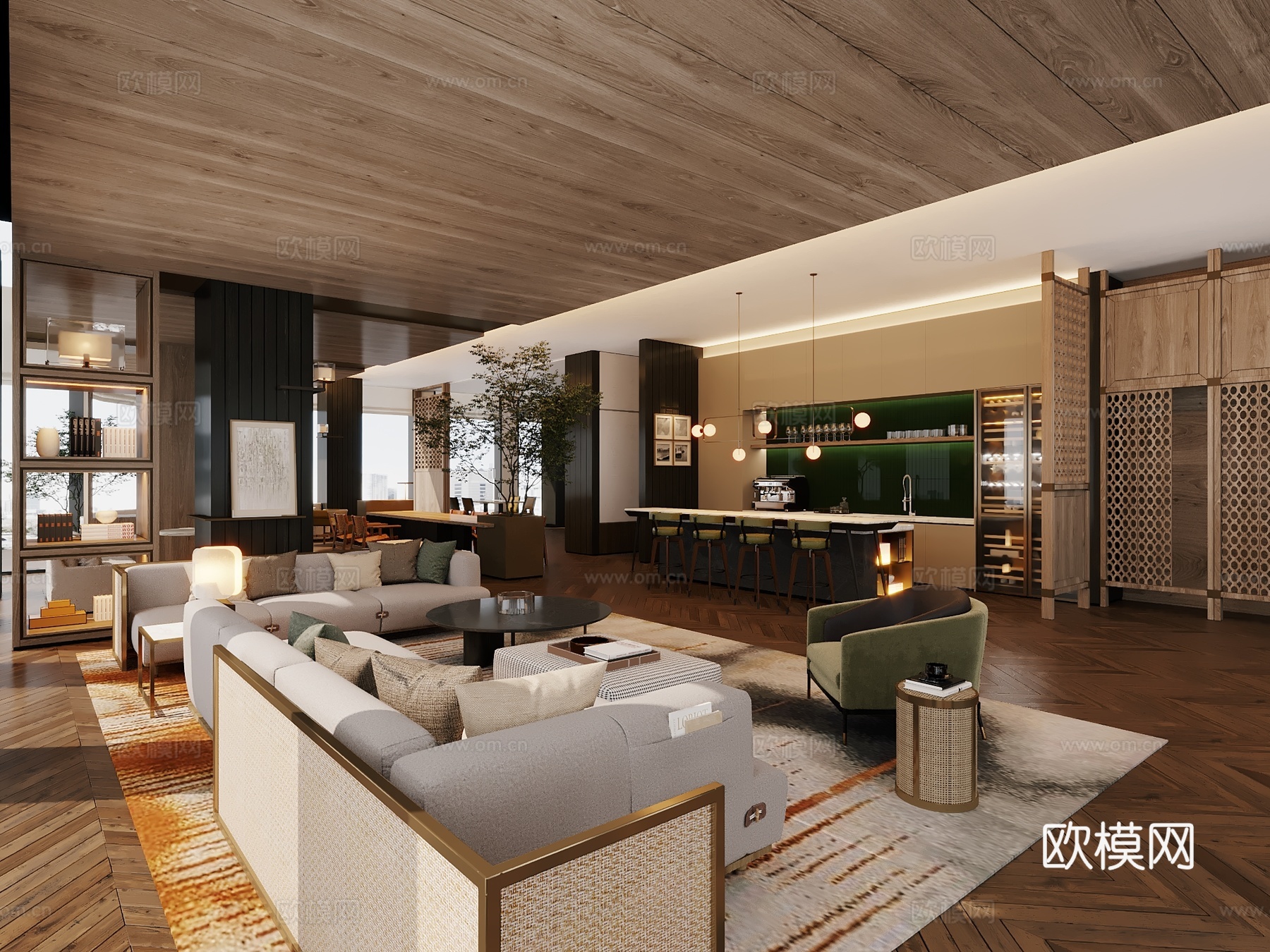 现代办公室休闲区茶水间3d模型下载（渲染图3）