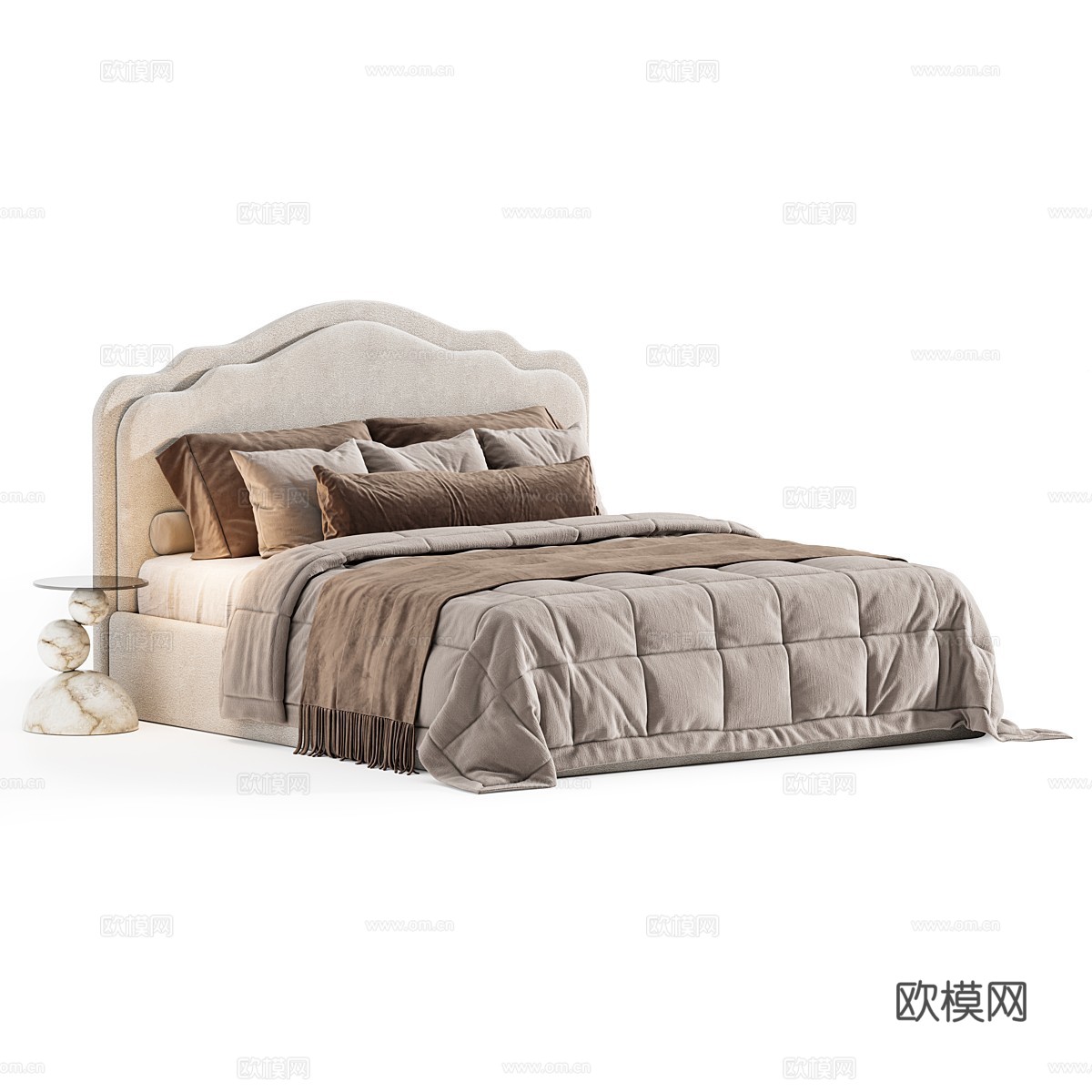 法式 Vanessa 布艺双人床3d模型下载（渲染图2）