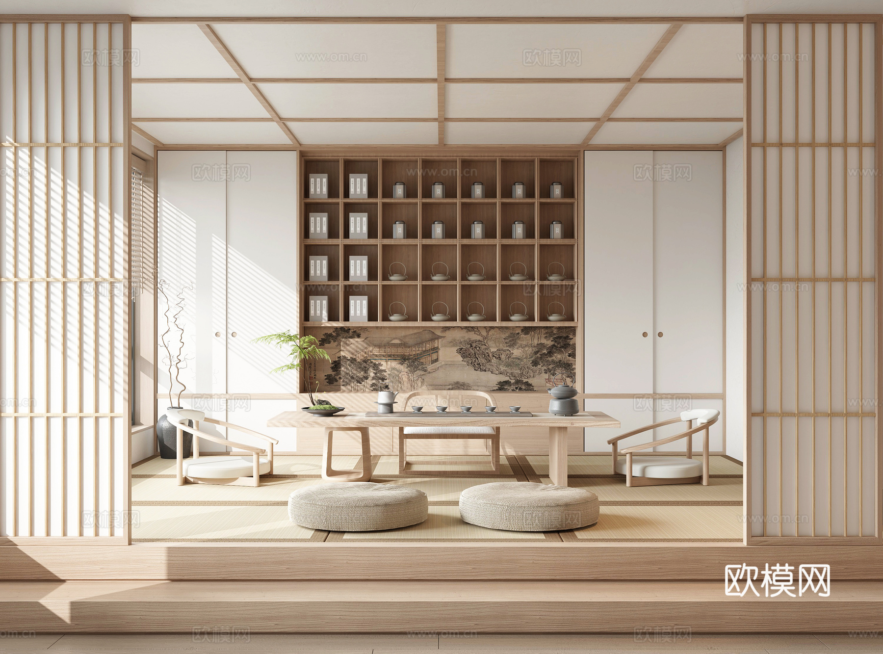 新中式茶室3d模型下载_ID16084236_3dmax免费模型-欧模网