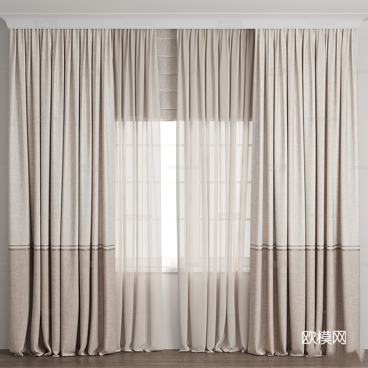 现代儿童布艺窗帘3d模型下载（渲染图2）