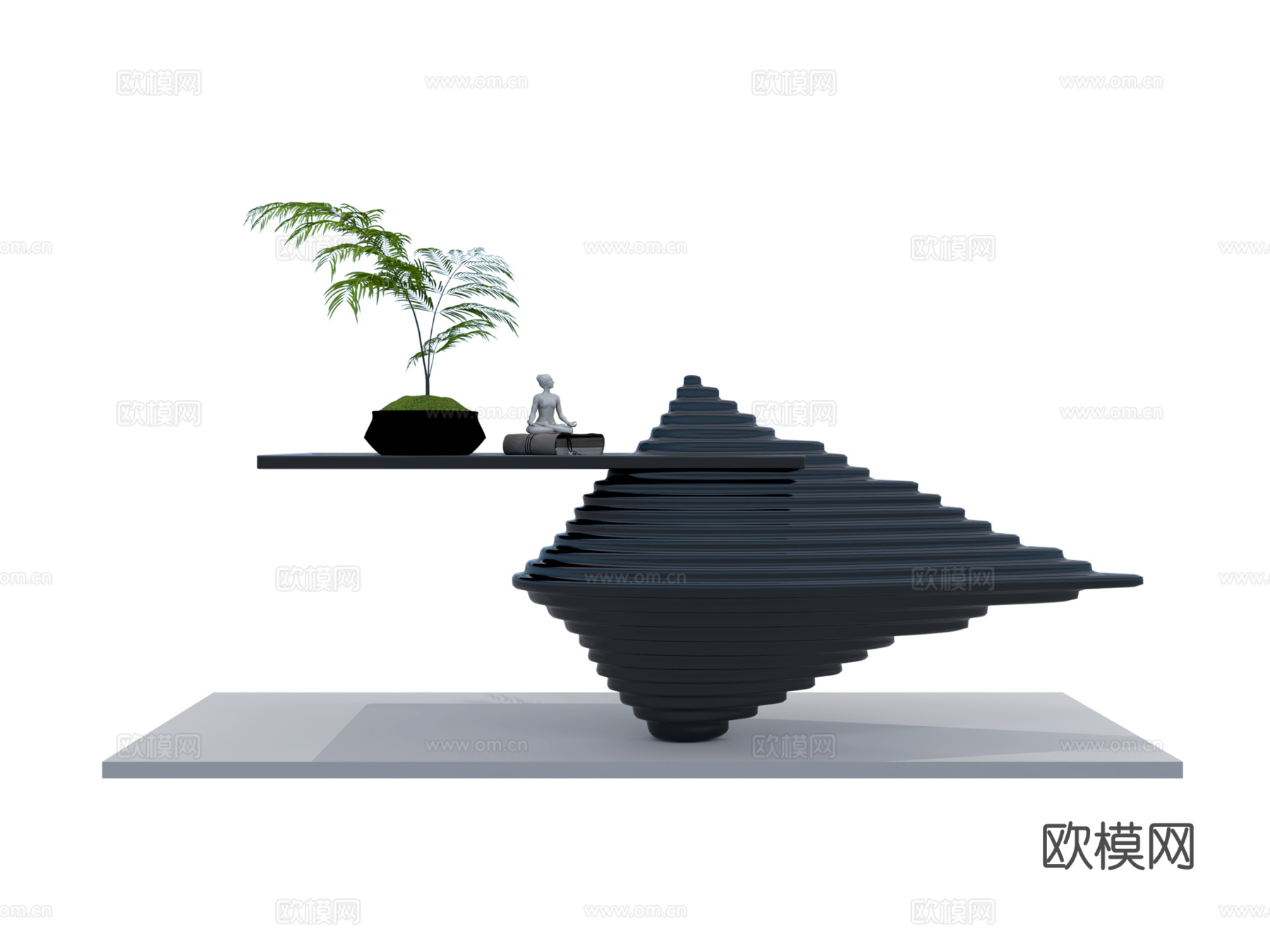 新中式绿植摆件 盆栽su模型