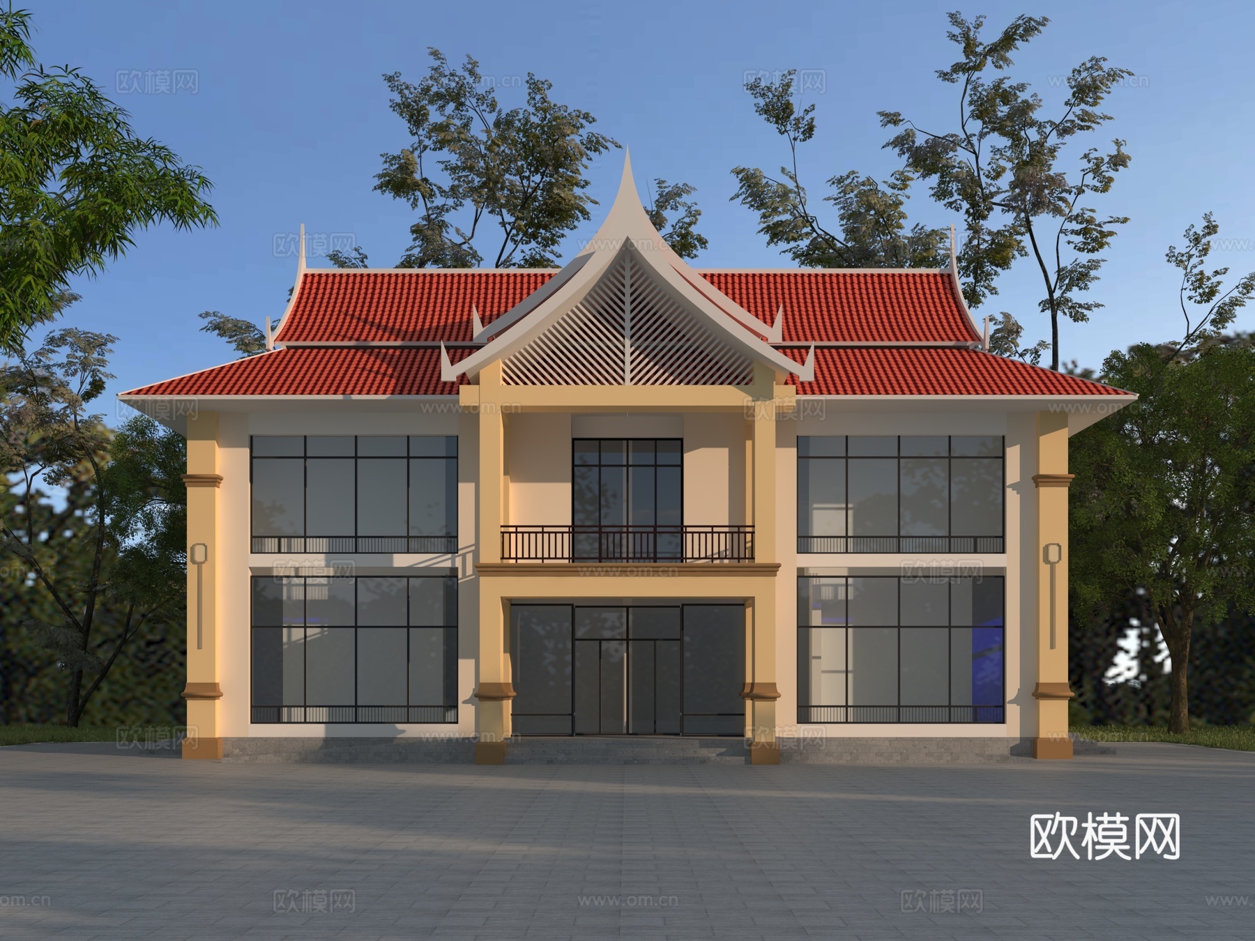 傣族风格卫生室3d模型下载（渲染图2）