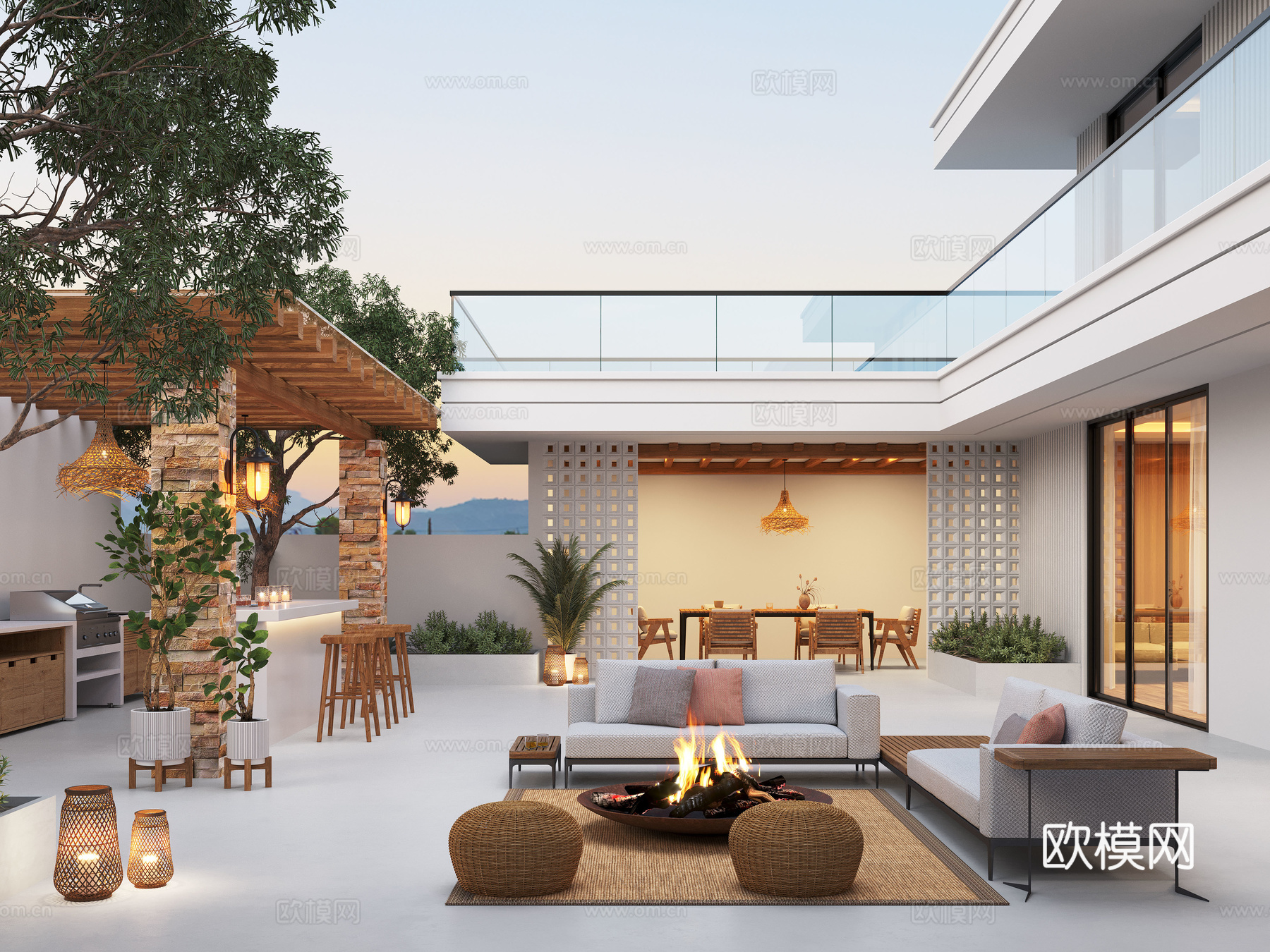 现代庭院景观  居家庭院 别墅庭院 户外沙发 户外餐桌 庭院3d模型