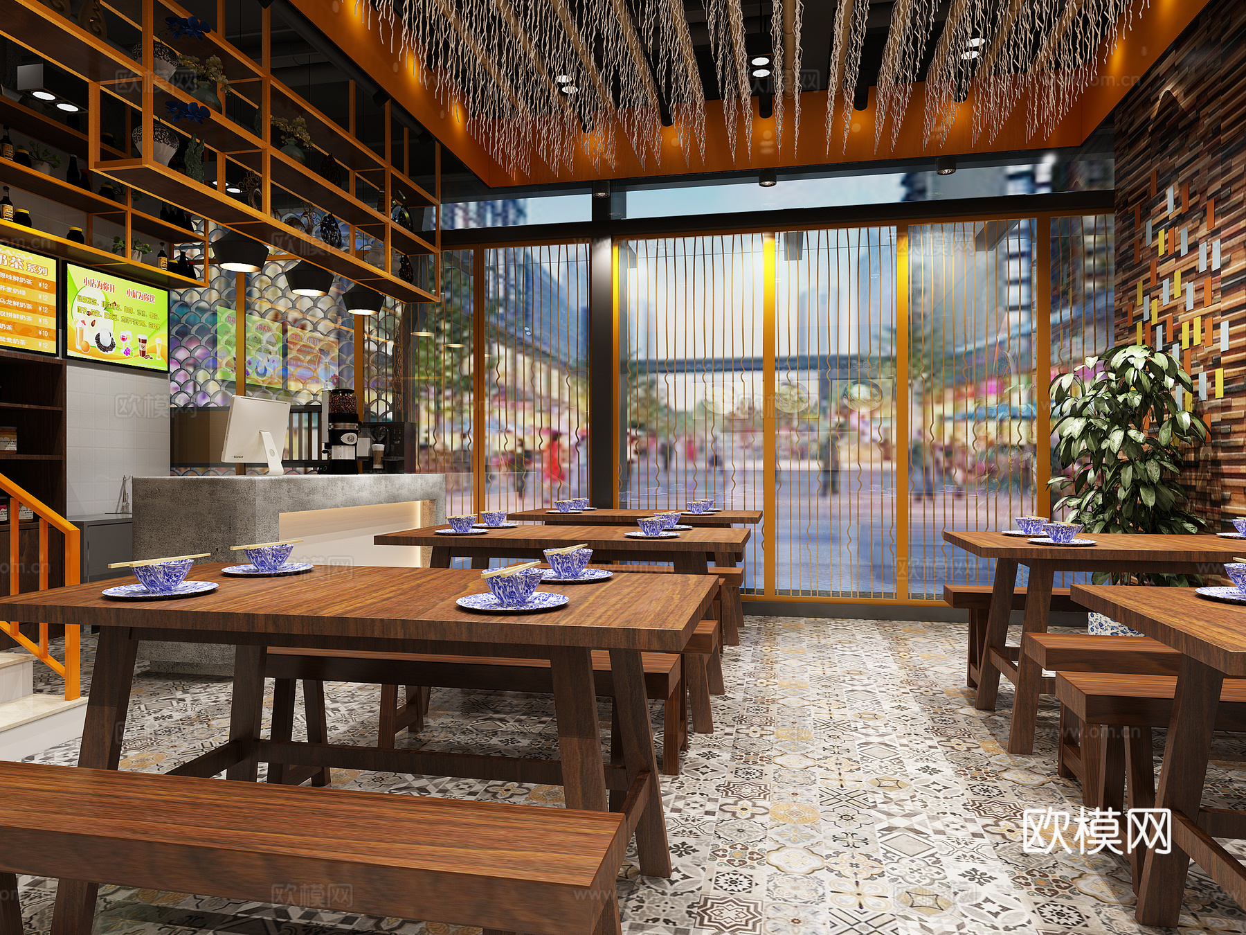 工业风面馆 面条3d模型下载（渲染图1）