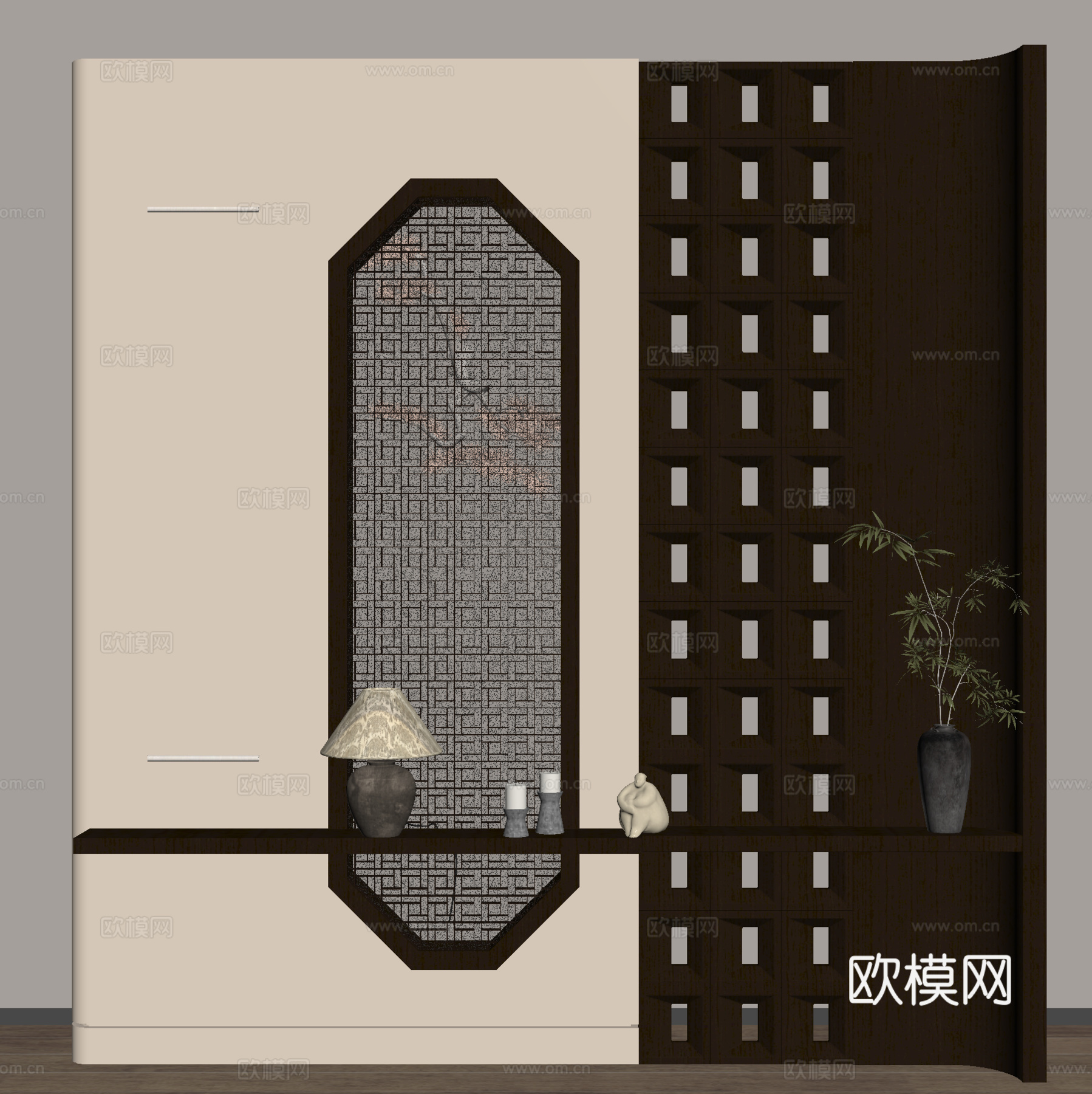 新中式玄关隔断 屏风玄关 端景台玄关 玄关背景su模型