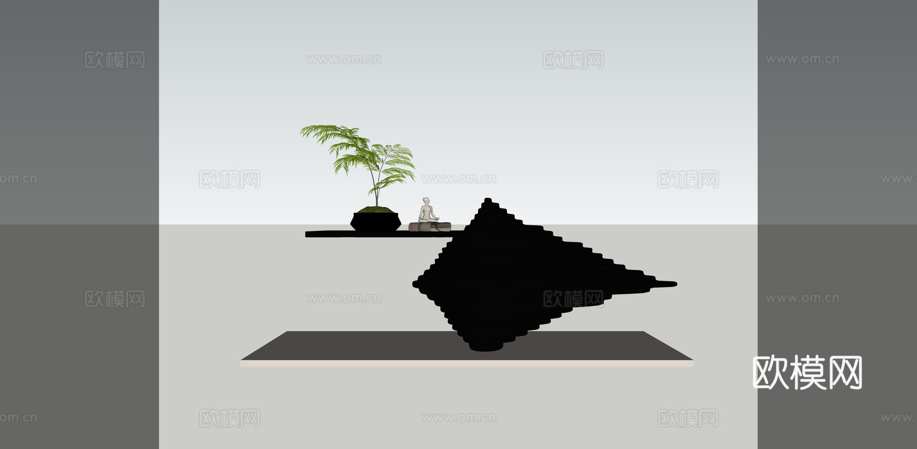 新中式绿植摆件 盆栽su模型