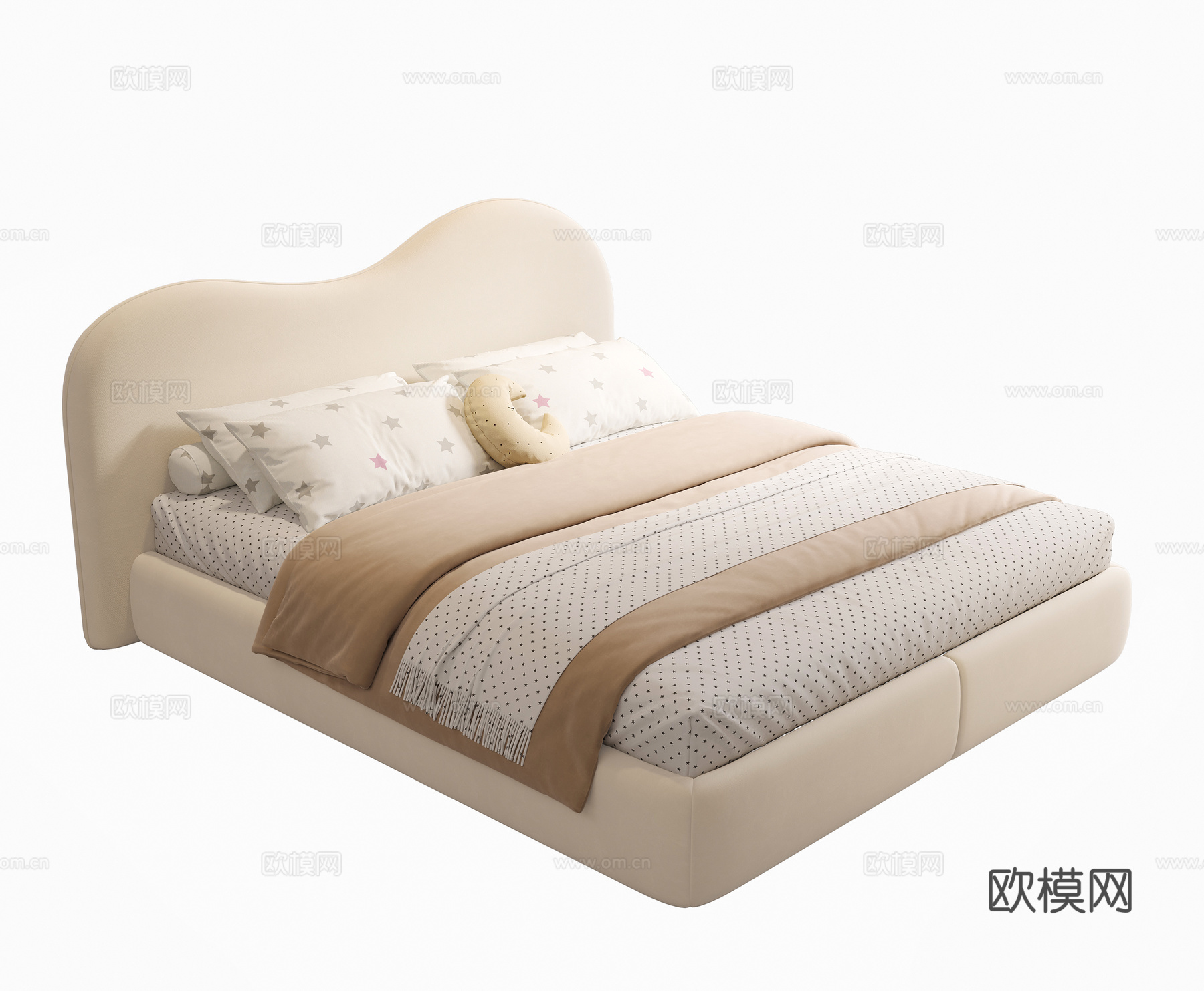 现代奶油儿童床 儿童双人床 布艺床 女孩床 卡通床su模型