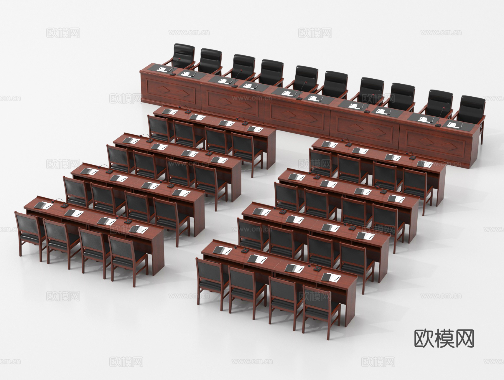 现代会议桌椅 长条形桌椅 培训桌椅 主席桌椅组合3d模型下载