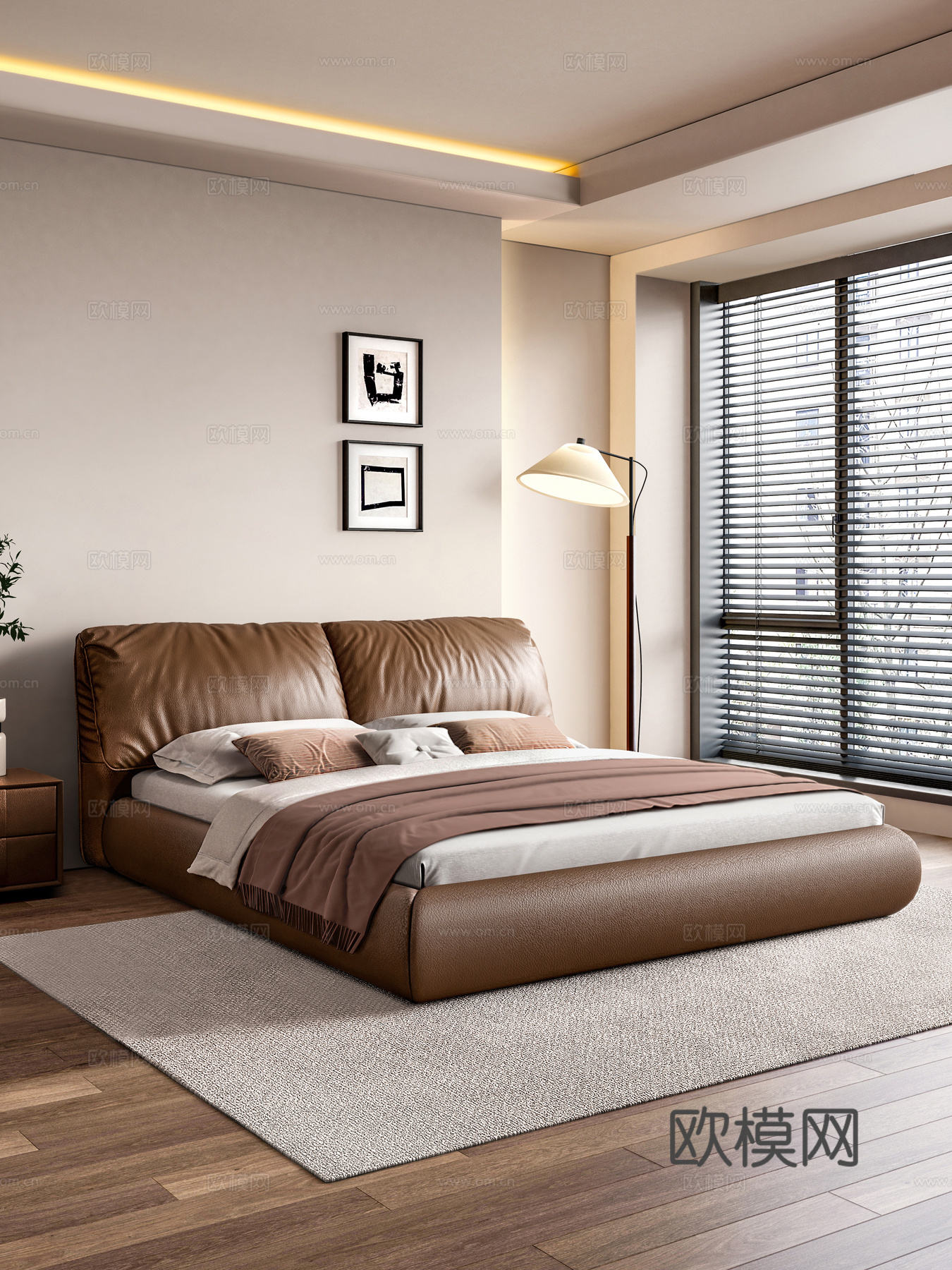 现代双人床 意式极简双人床 象耳朵床 落地床 baxter3d模型下载（渲染图1）