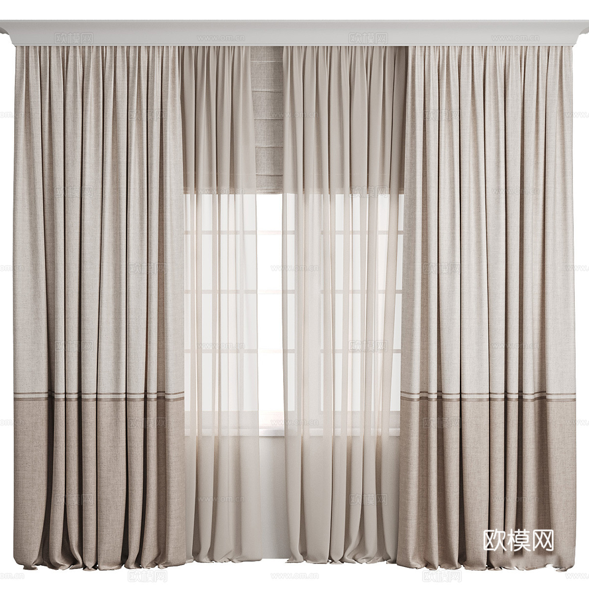 现代儿童布艺窗帘3d模型下载（渲染图1）