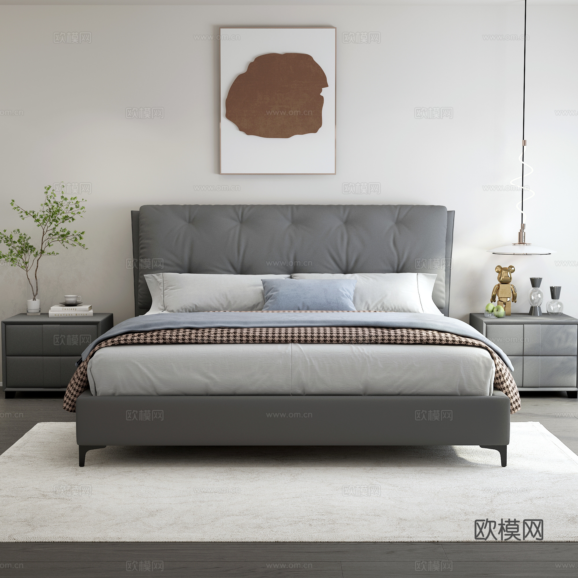 现代双人床3d模型下载