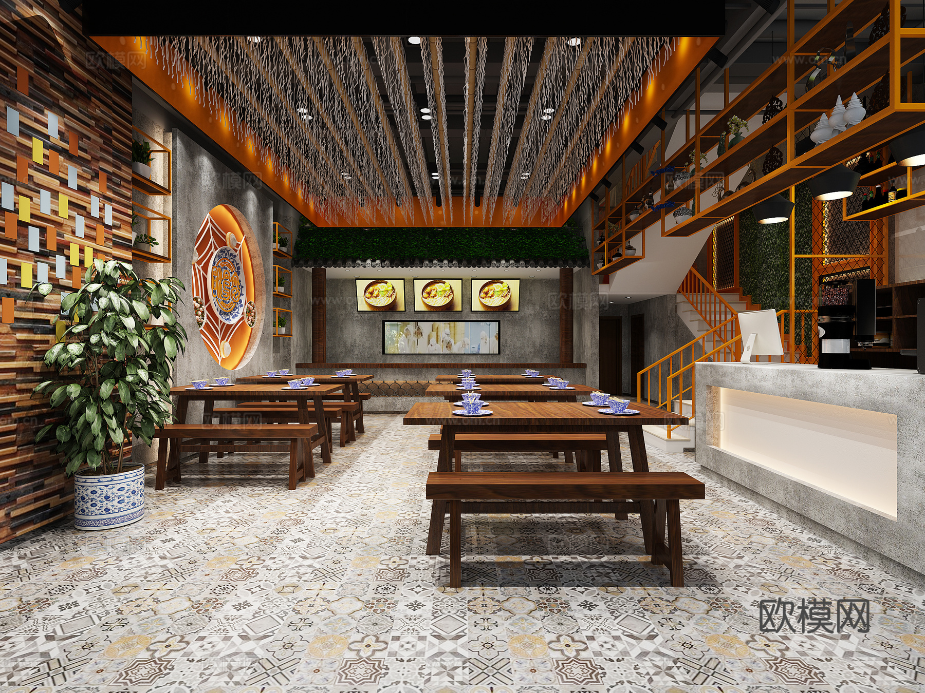 工业风面馆 面条3d模型下载（渲染图2）