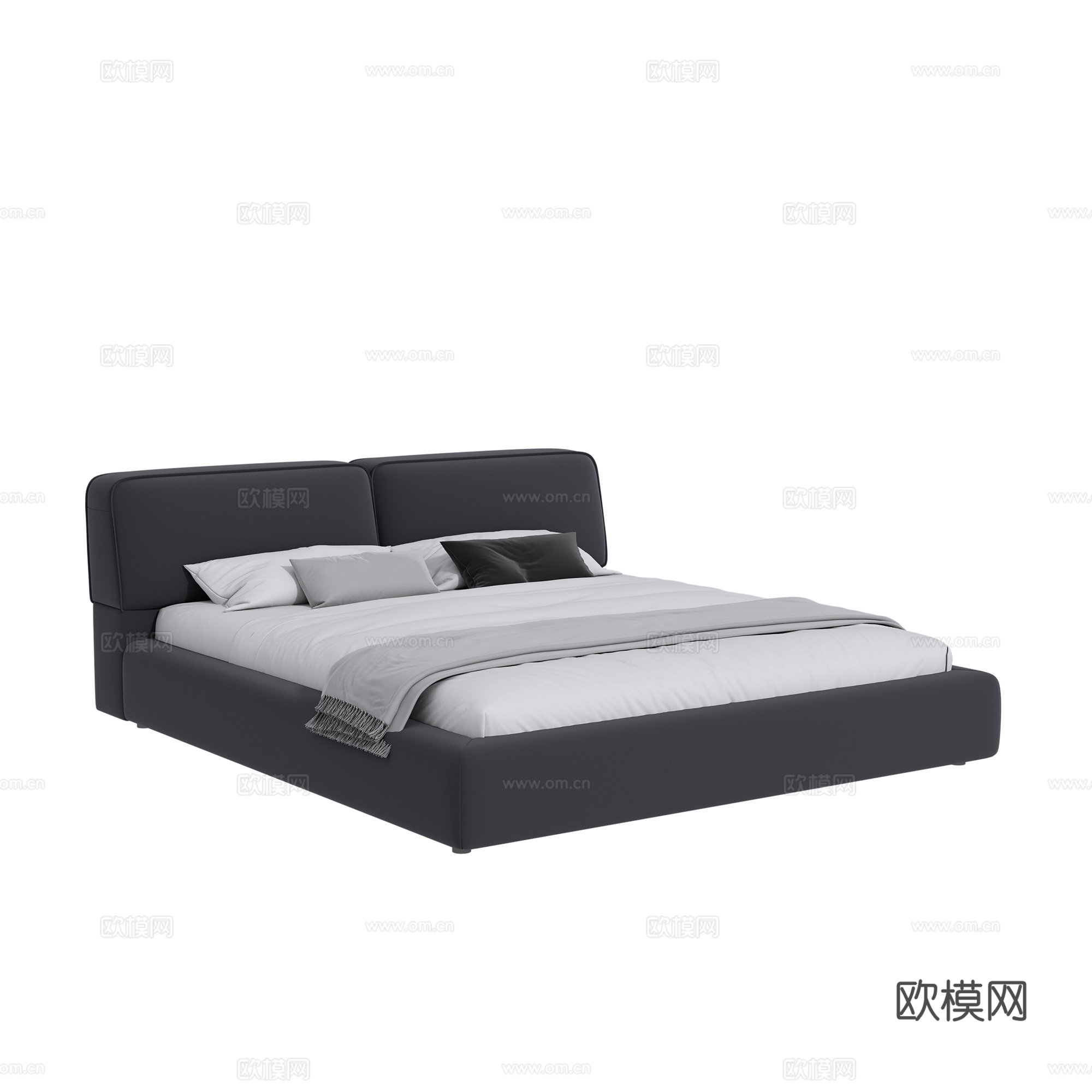 现代双人床3d模型下载