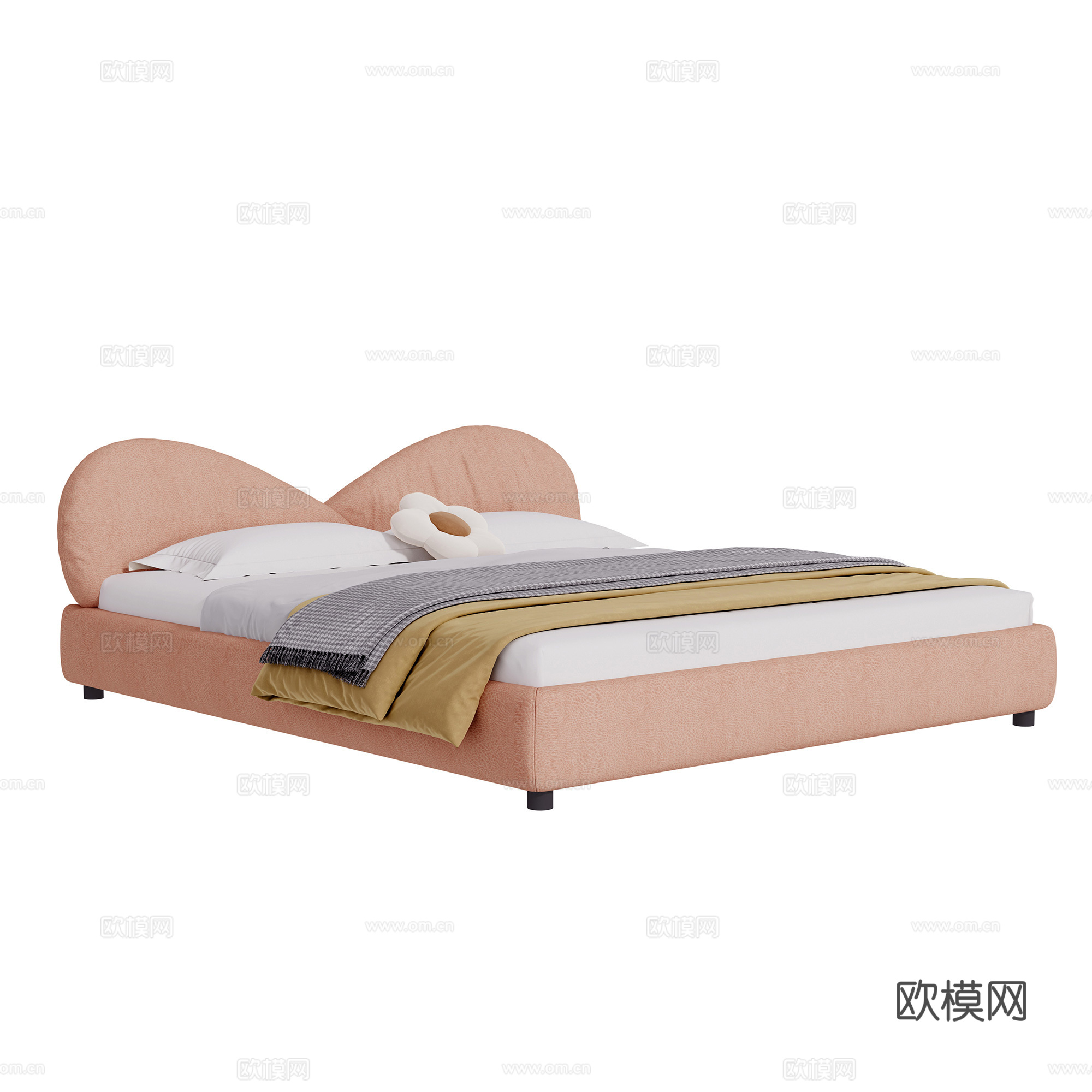 奶油风双人床3d模型