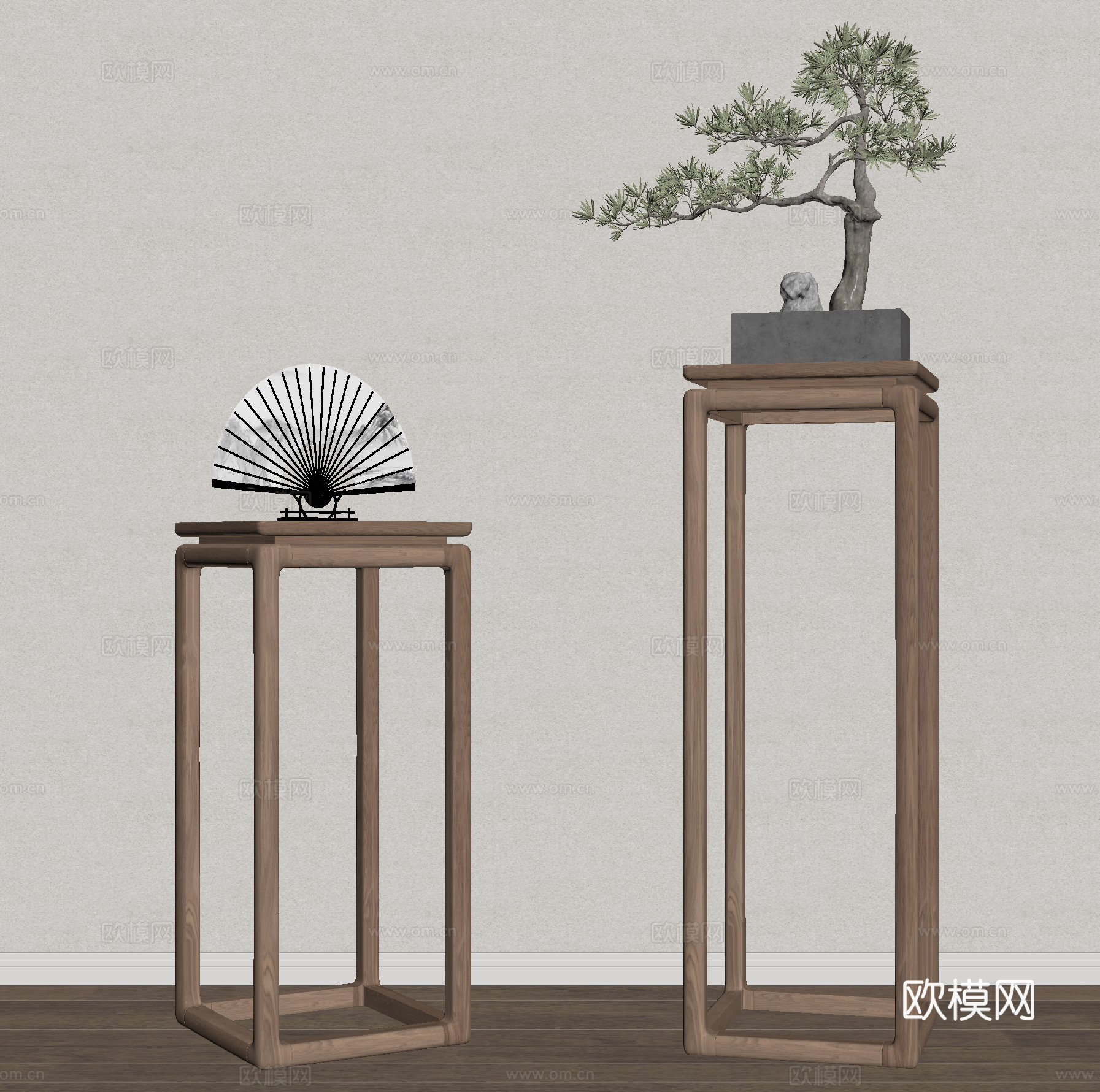 新中式花几 花架 盆景su模型