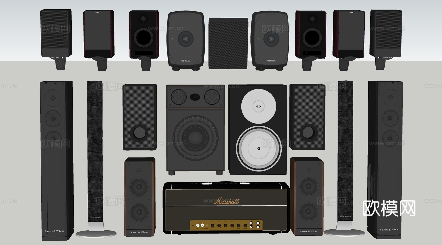 现代落地音响 壁挂音箱 扩音器su模型