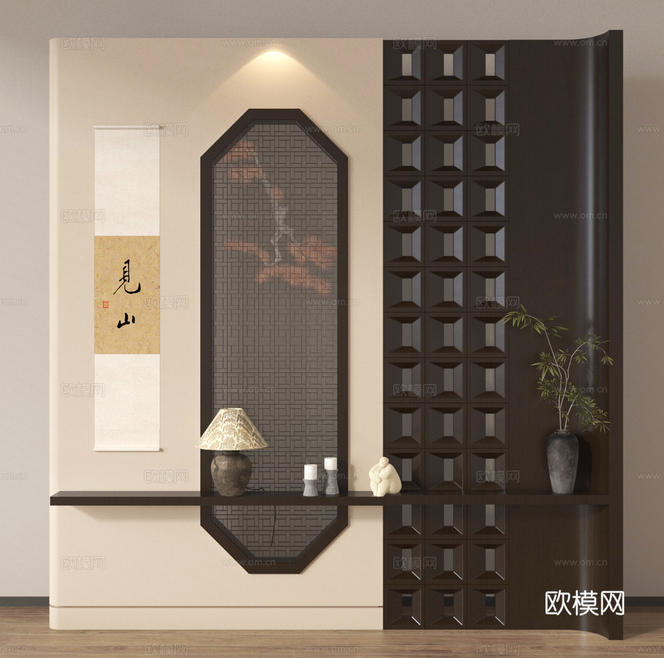 新中式玄关隔断 屏风玄关 端景台玄关 玄关背景su模型
