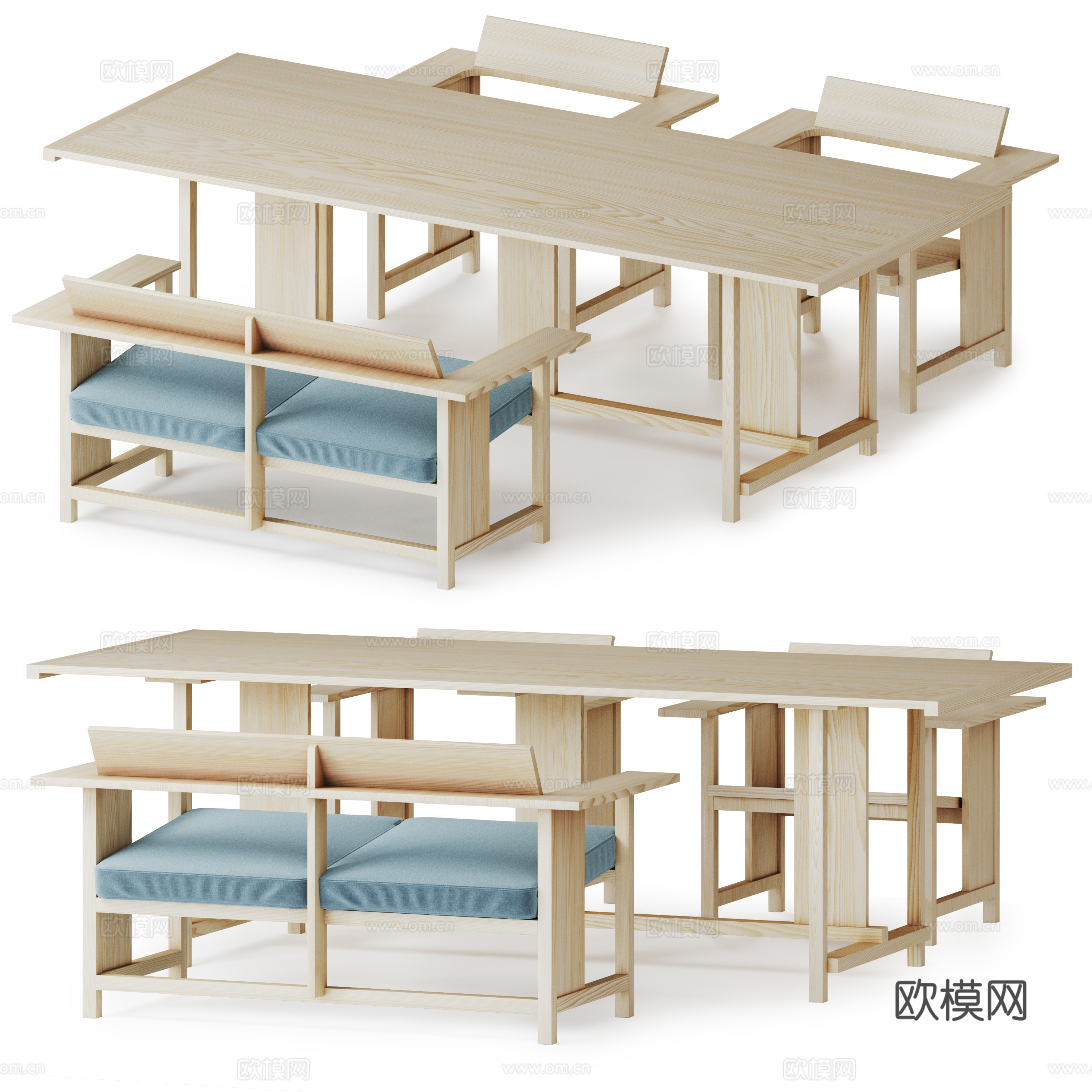 新中式原木风户外休闲桌椅3d模型下载（渲染图1）