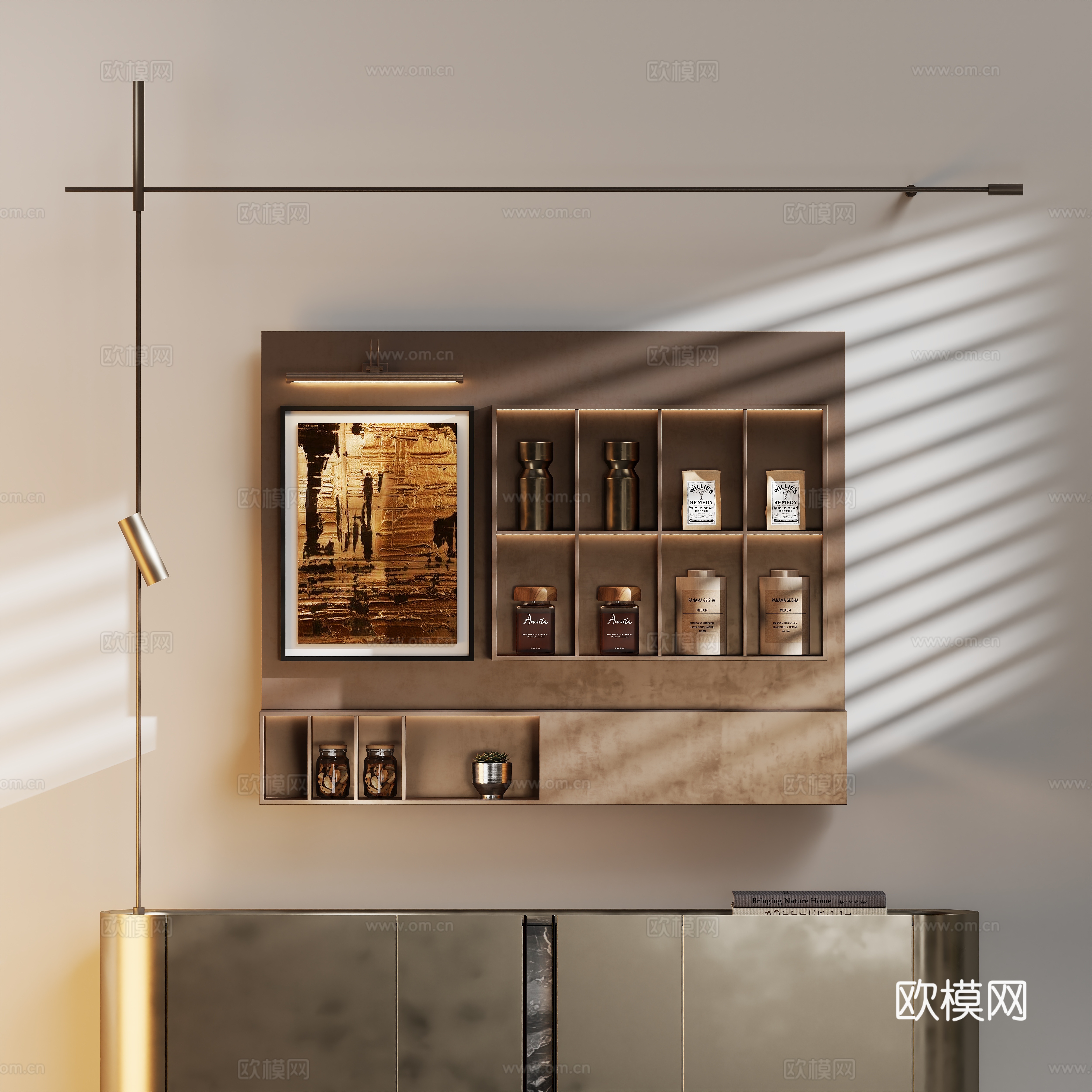 现代轻奢装饰架柜摆件 支架灯su模型