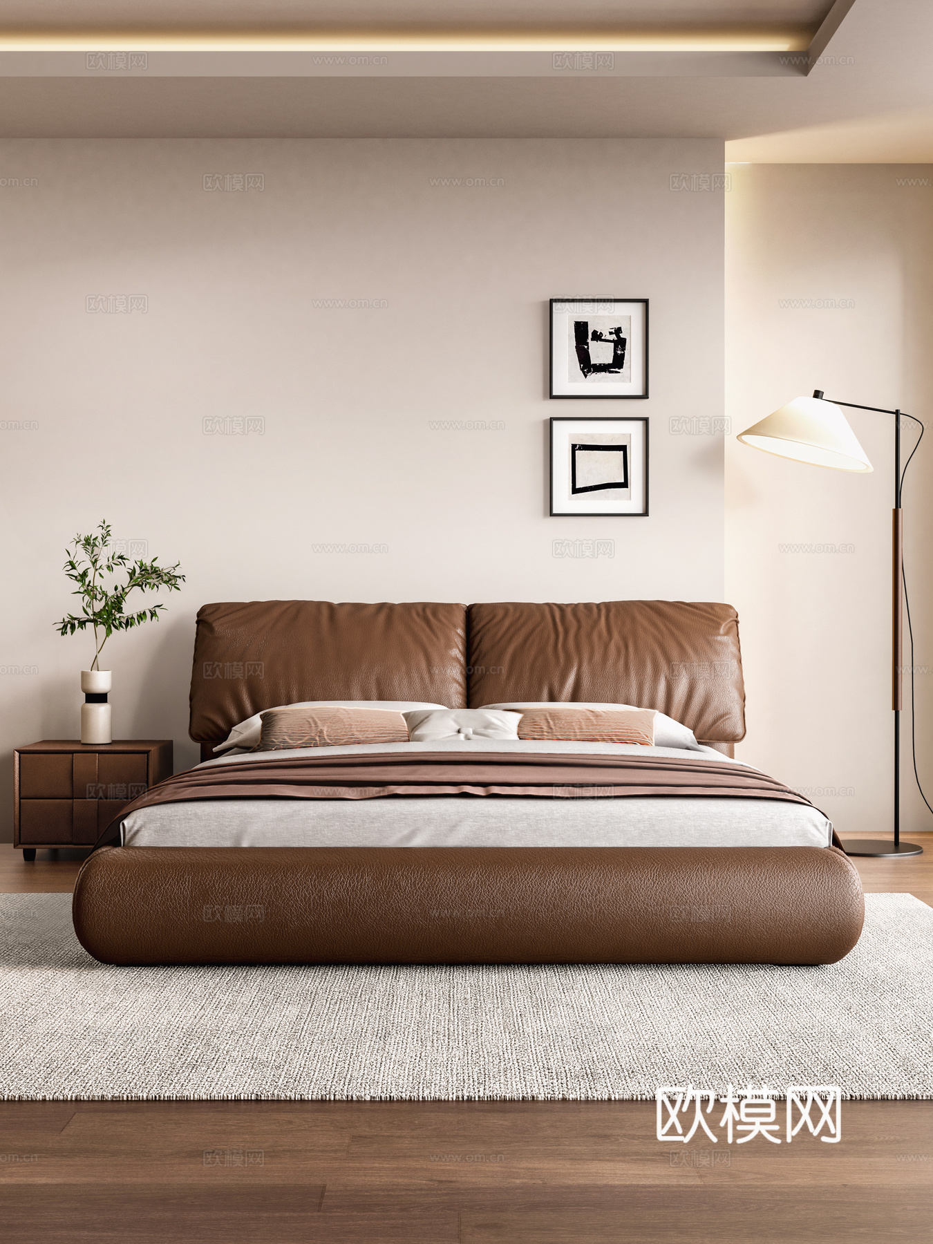 现代双人床 意式极简双人床 象耳朵床 落地床 baxter3d模型下载（渲染图2）