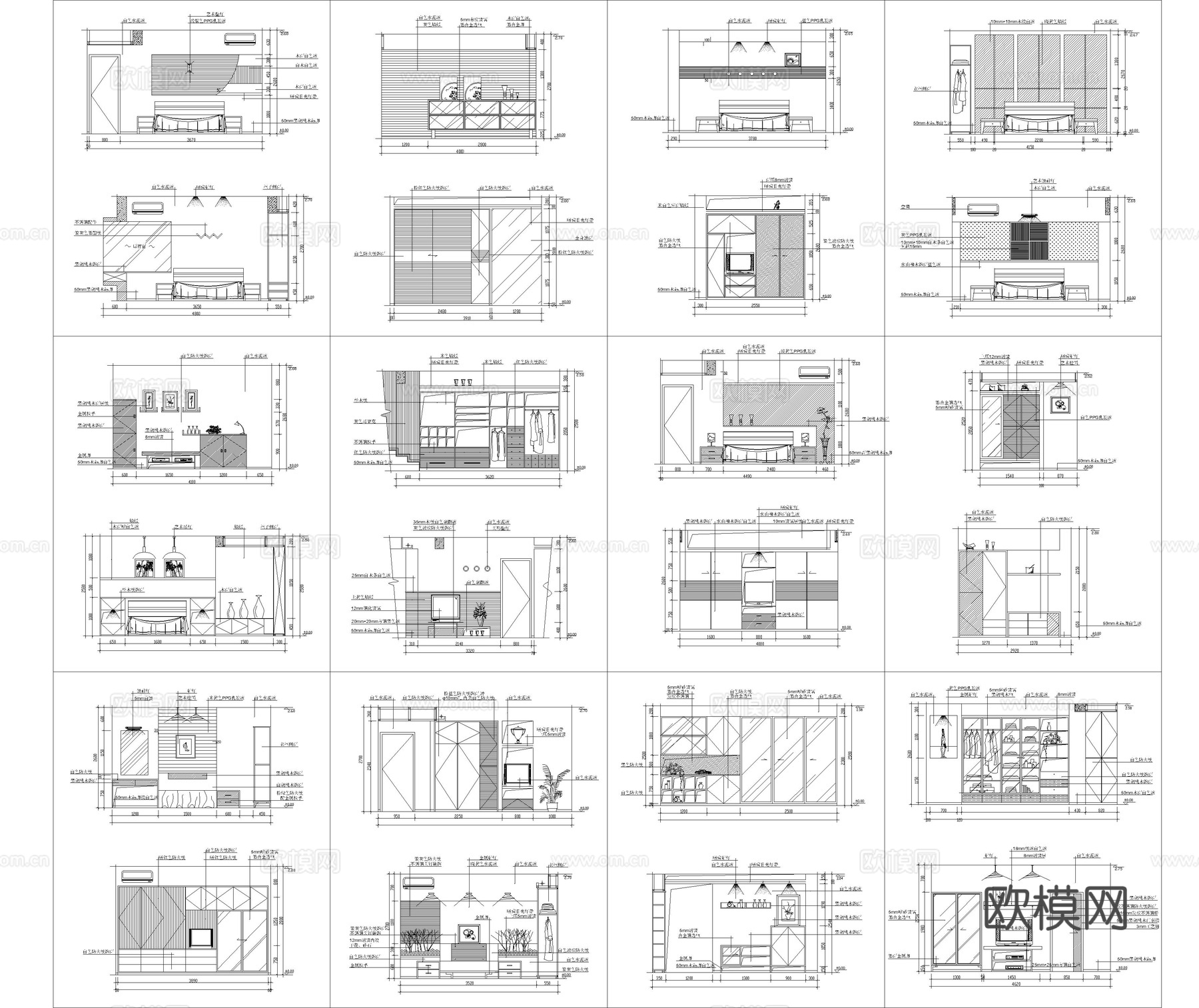 卧室立面图块 施工图cad施工图