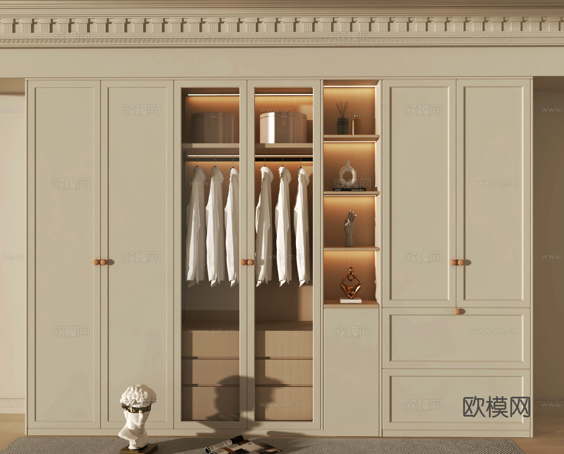 法式奶油风衣柜3d模型下载