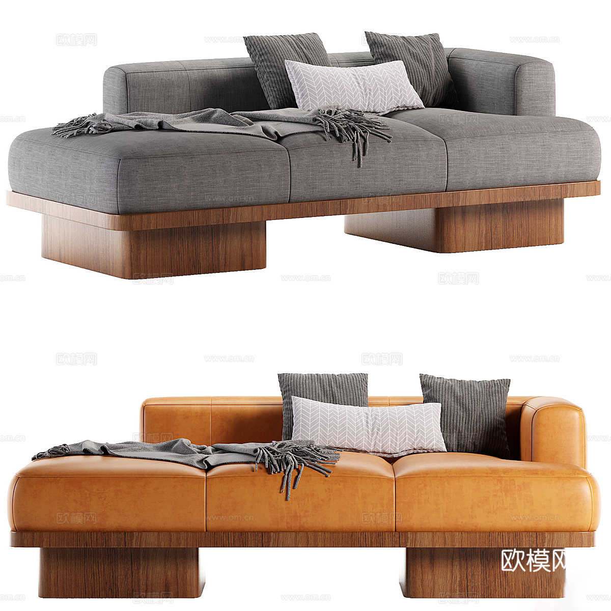 现代意式 SERAFIN 皮革布艺贵妃椅3d模型下载（渲染图2）