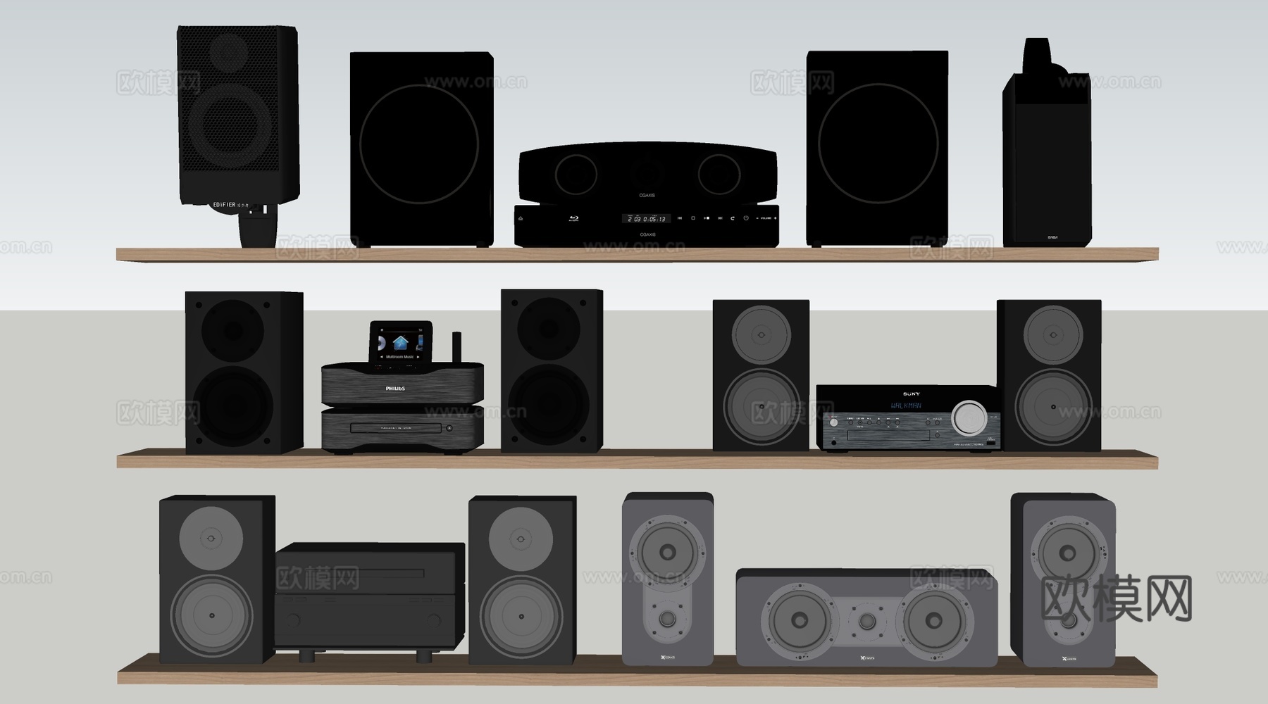 现代落地音响 壁挂音箱 扩音器su模型