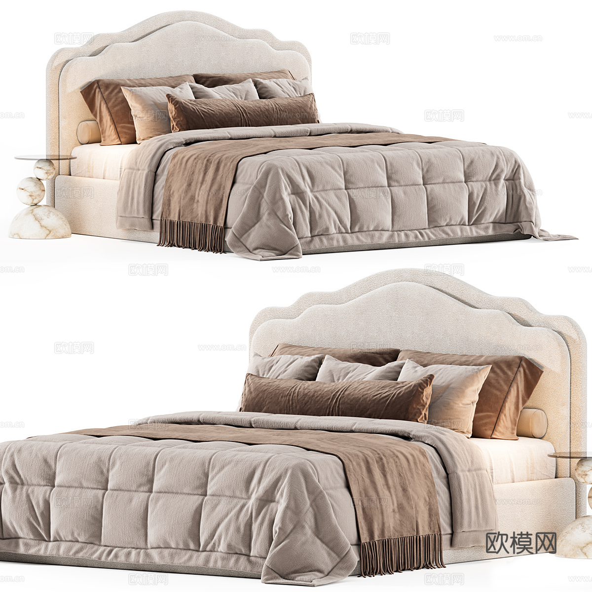 法式 Vanessa 布艺双人床3d模型下载（渲染图1）