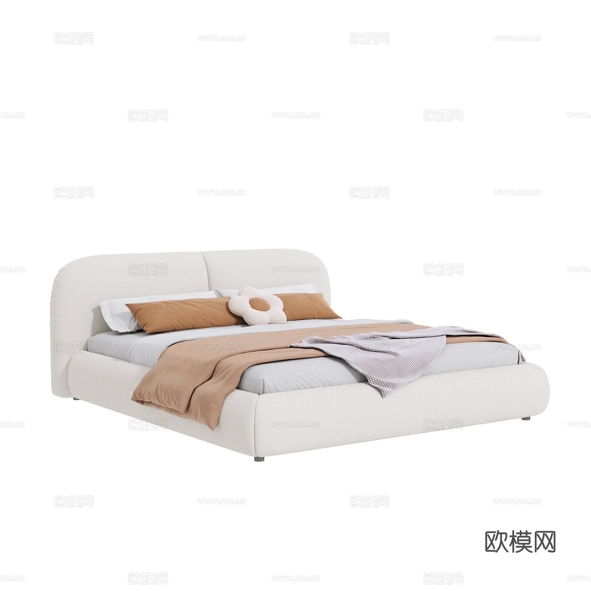 奶油风双人床3d模型下载