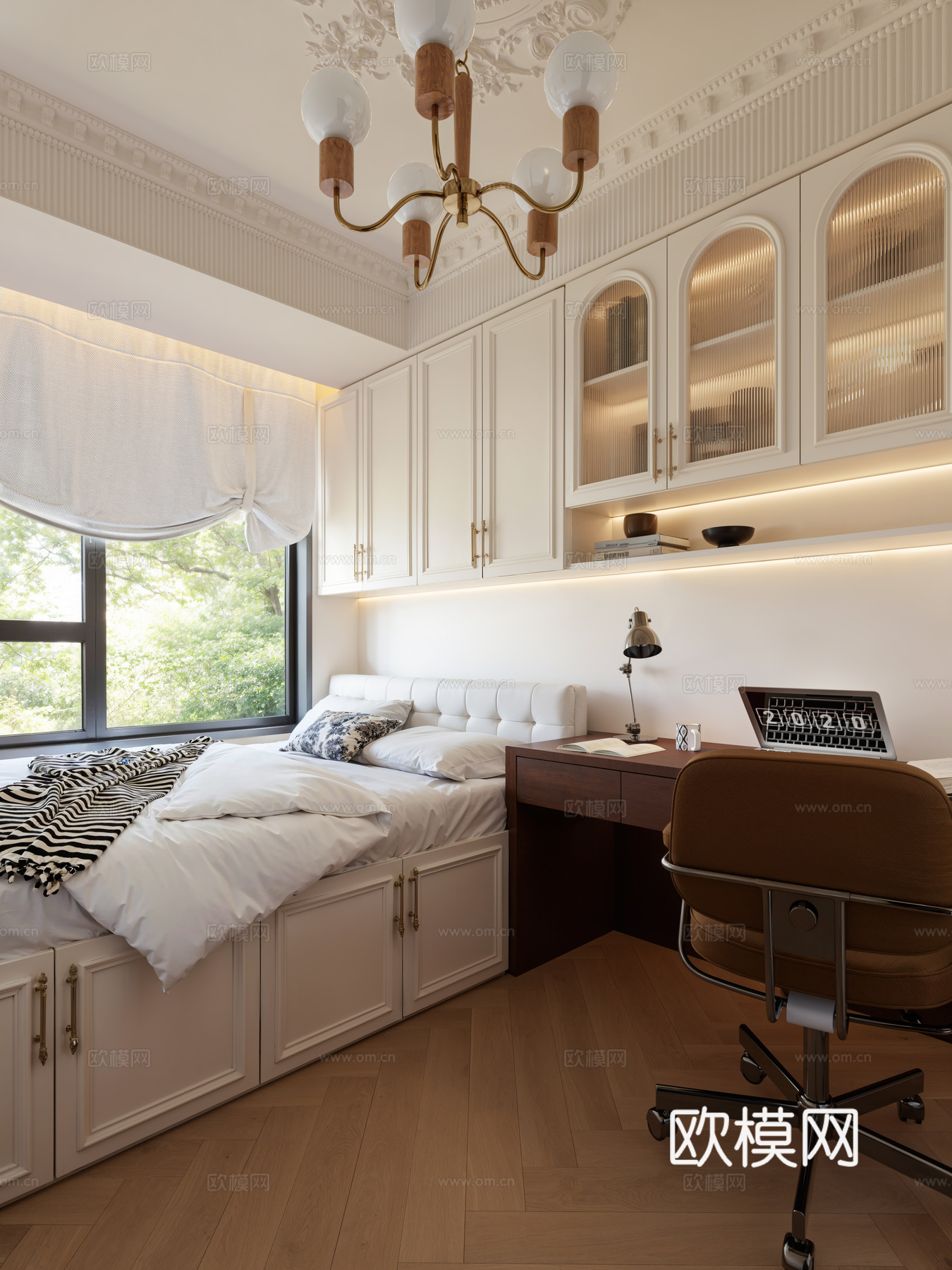 奶油法式复古榻榻米儿童房3d模型下载（渲染图2）