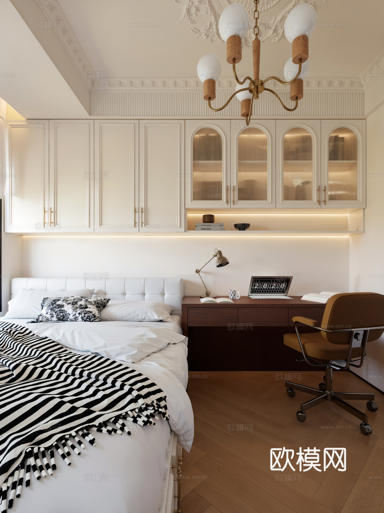 奶油法式复古榻榻米儿童房3d模型下载（渲染图1）