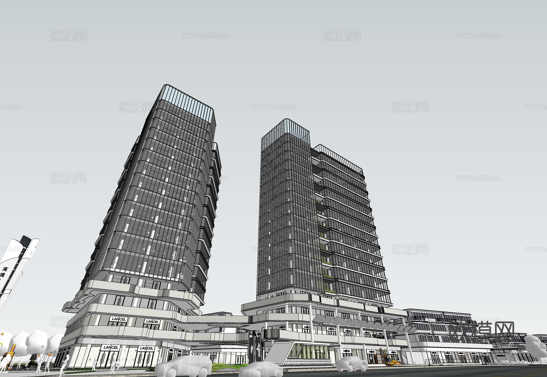 办公楼写字楼建筑 商住外观建筑 综合商业体su模型