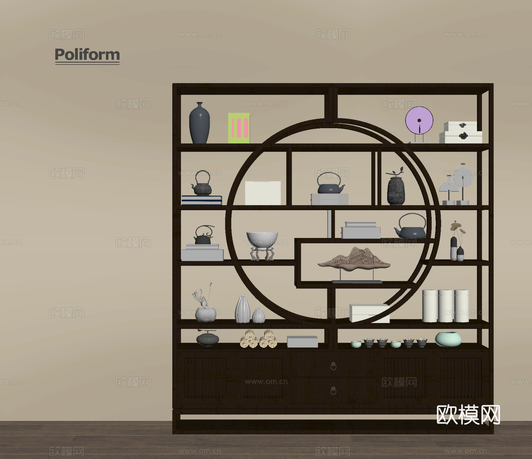 新中式博古架 实木收纳柜su模型