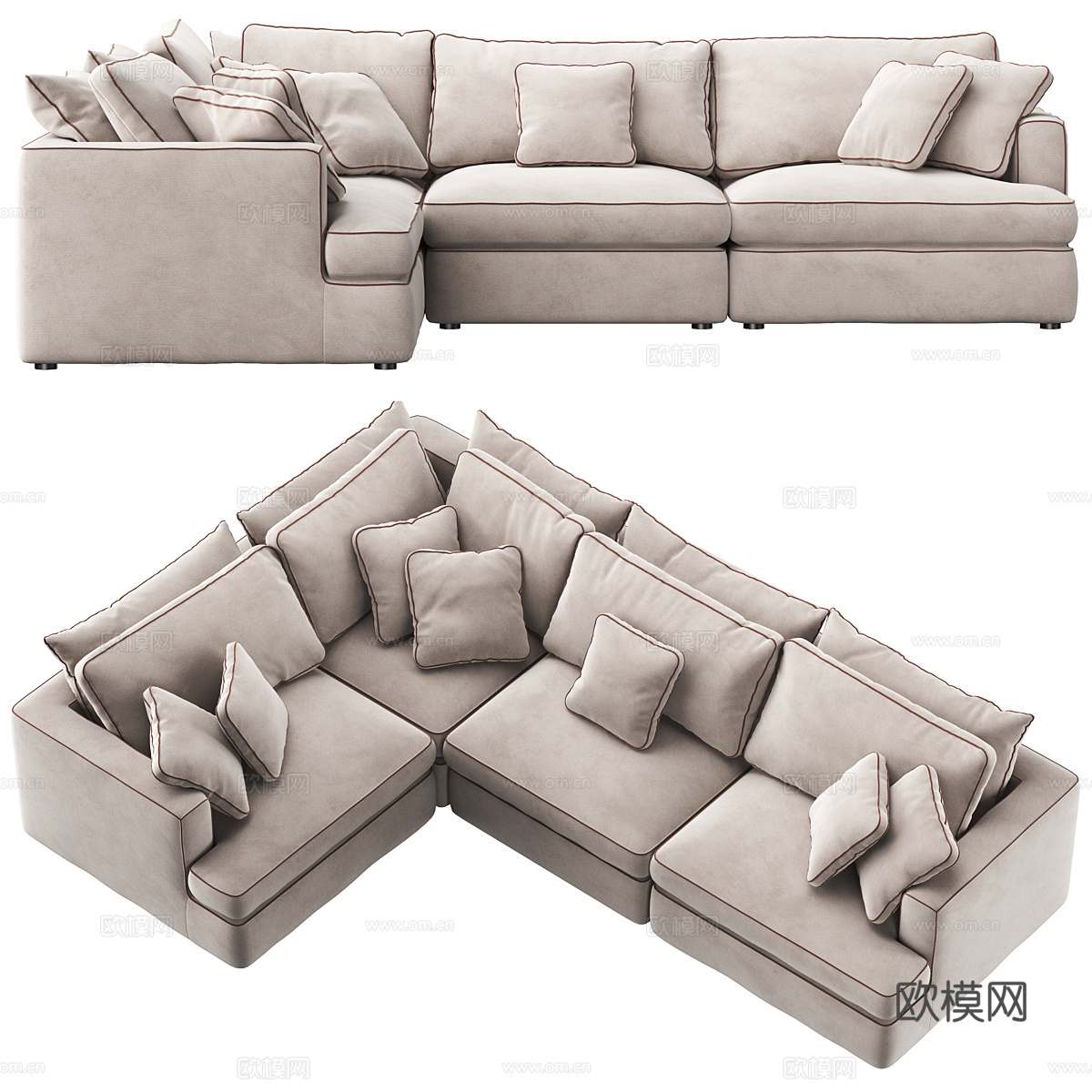 现代意式 Duomo 布艺组合转角沙发3d模型下载（渲染图5）