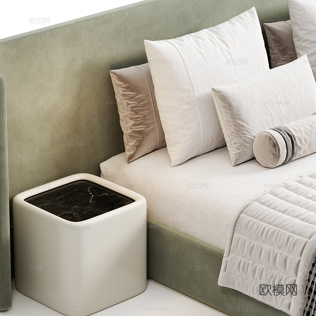 现代奶油风布艺双人床3d模型下载（渲染图5）
