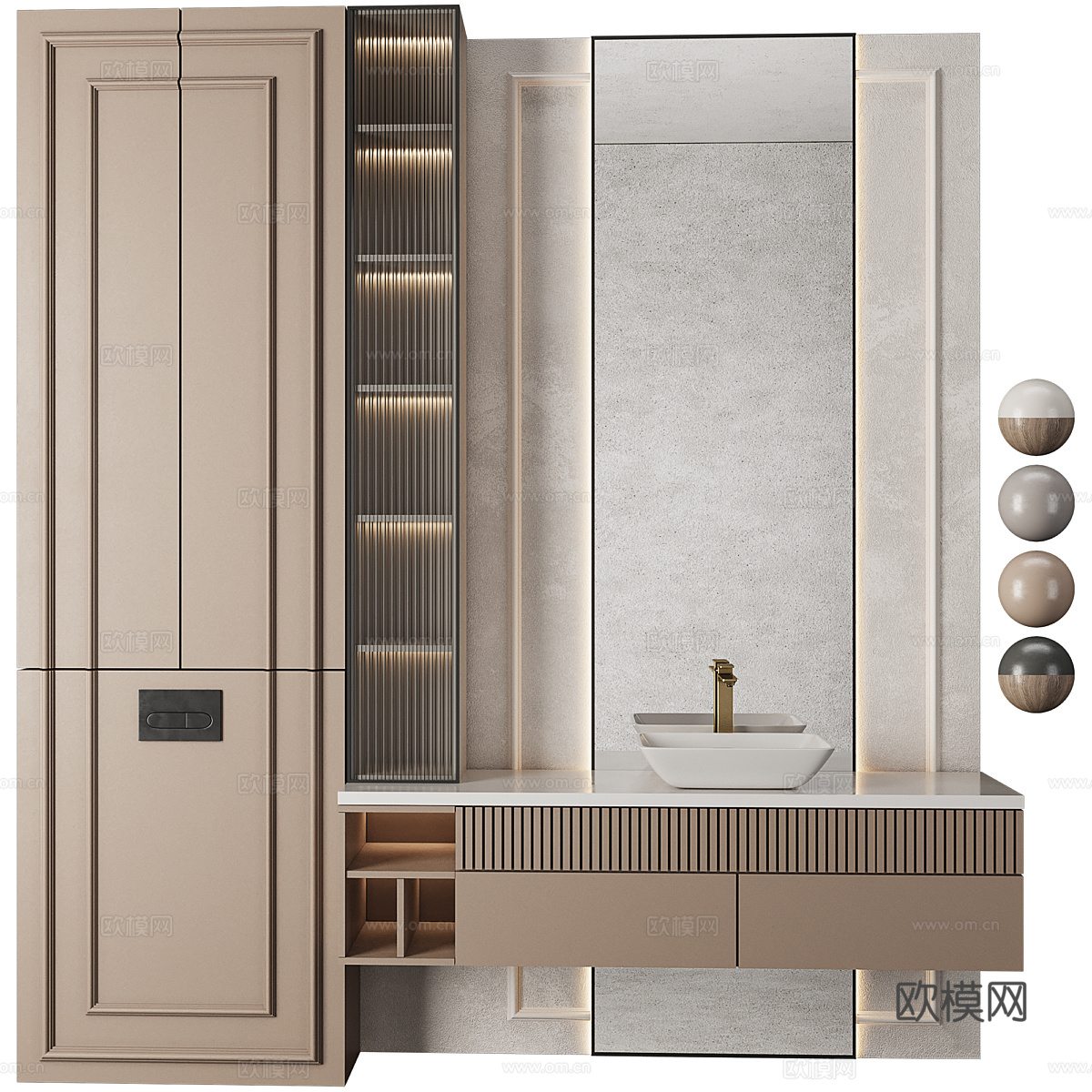 现代轻奢浴室柜 台盆柜3d模型下载（渲染图3）