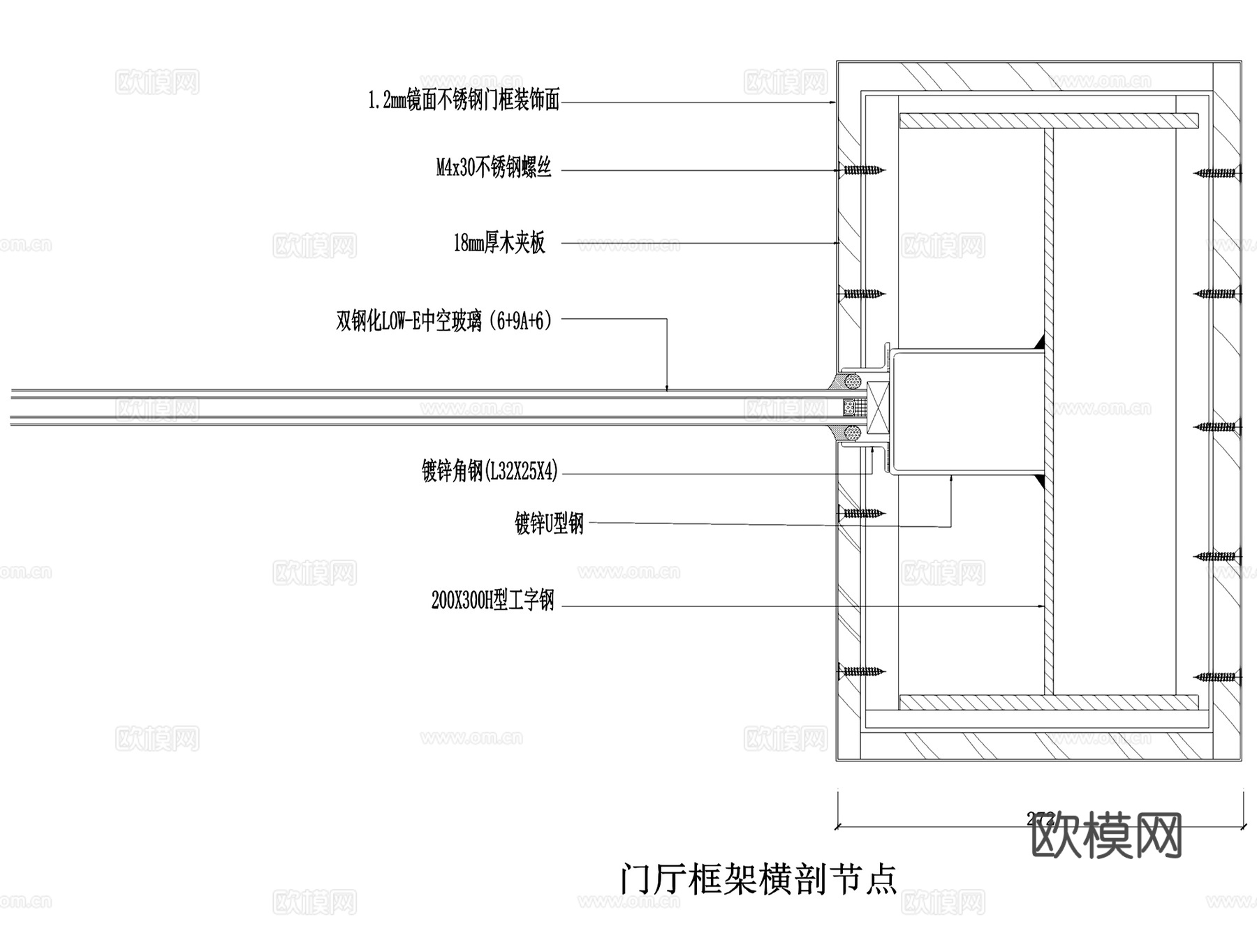 金属材质门断立面节点大样详图CAD施工图集 20套cad施工图cad施工图