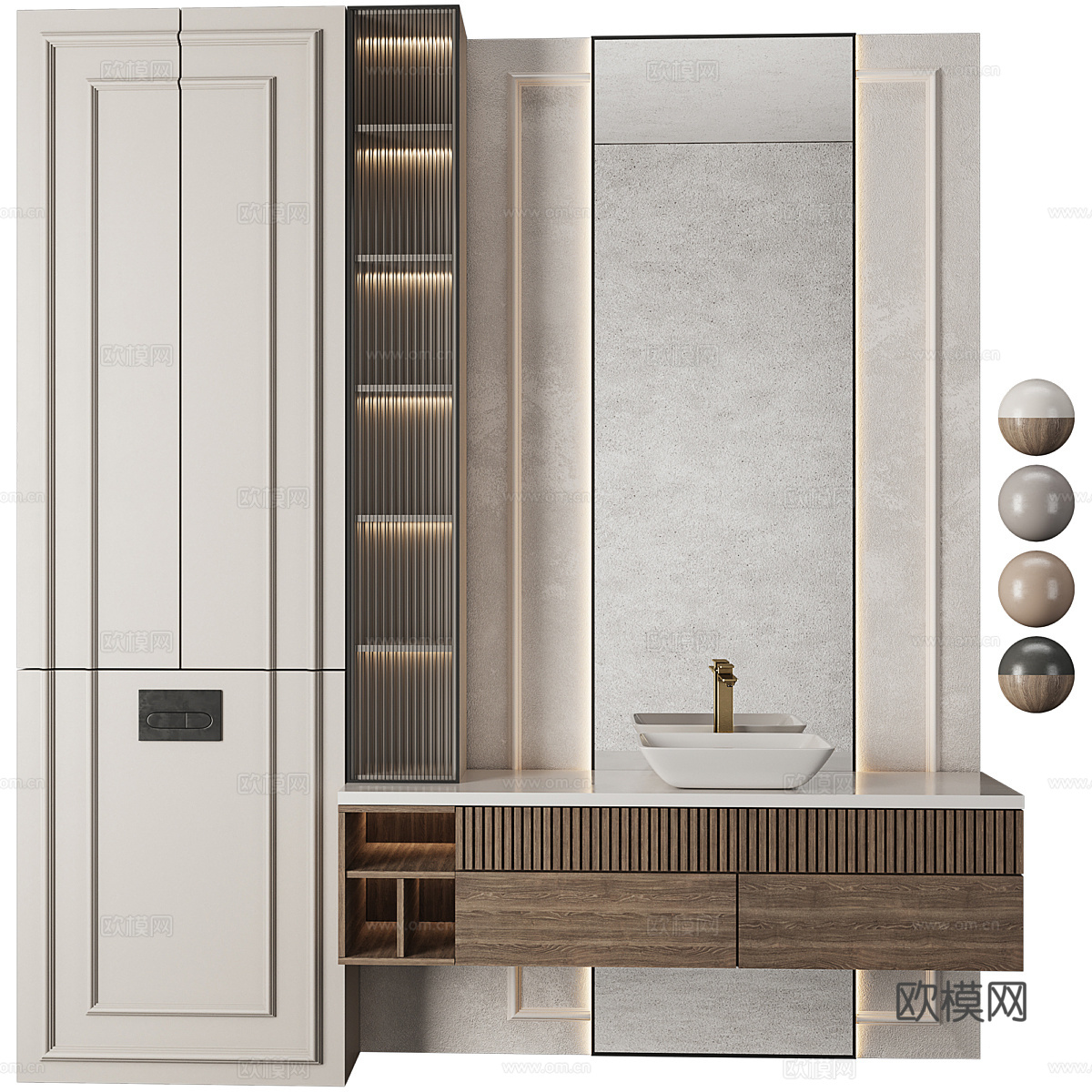 现代轻奢浴室柜 台盆柜3d模型下载（渲染图1）