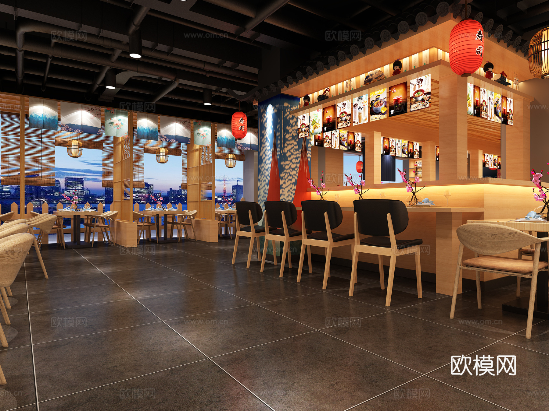 日式风格餐厅 加门头各种日式元素3d模型下载（渲染图3）