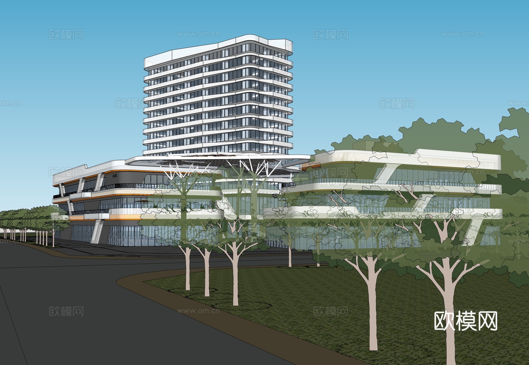 办公楼写字楼建筑 商住外观建筑 综合商业体su模型
