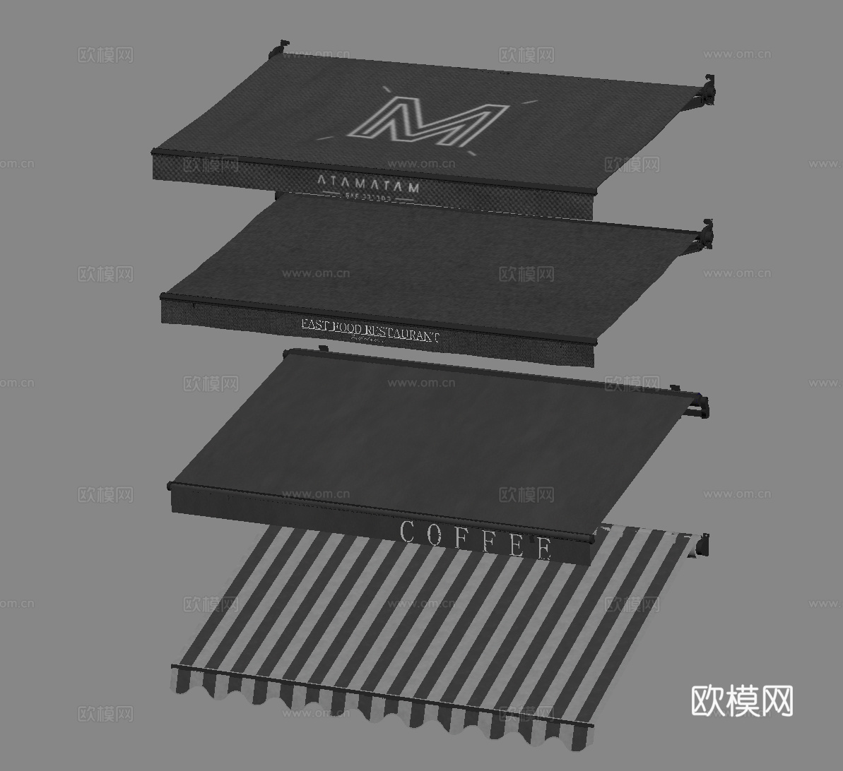 现代遮阳棚 伸缩遮雨棚 户外遮阳棚su模型