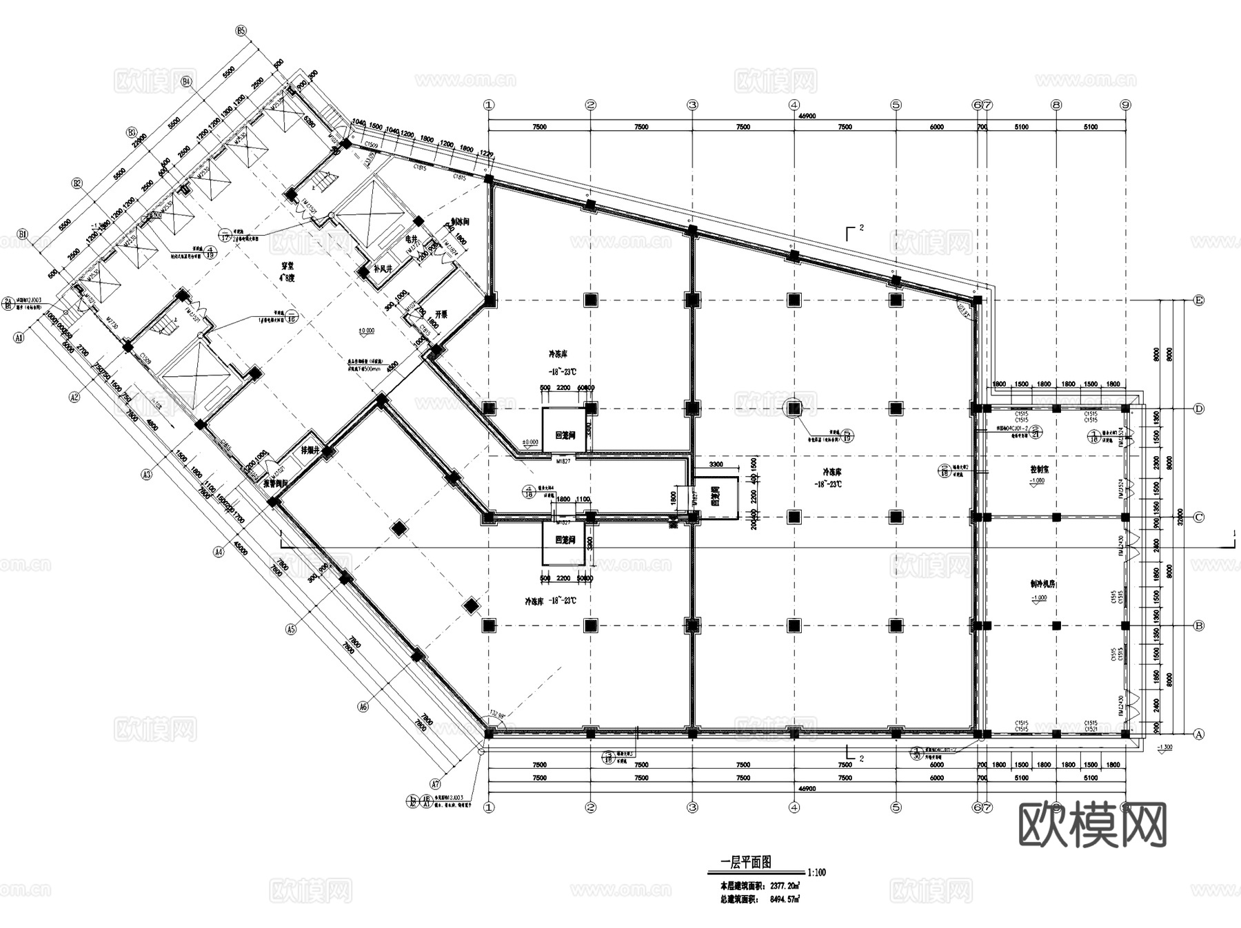 金沙农产品冷链体系高低温冷库建筑CAD施工图全套cad施工图