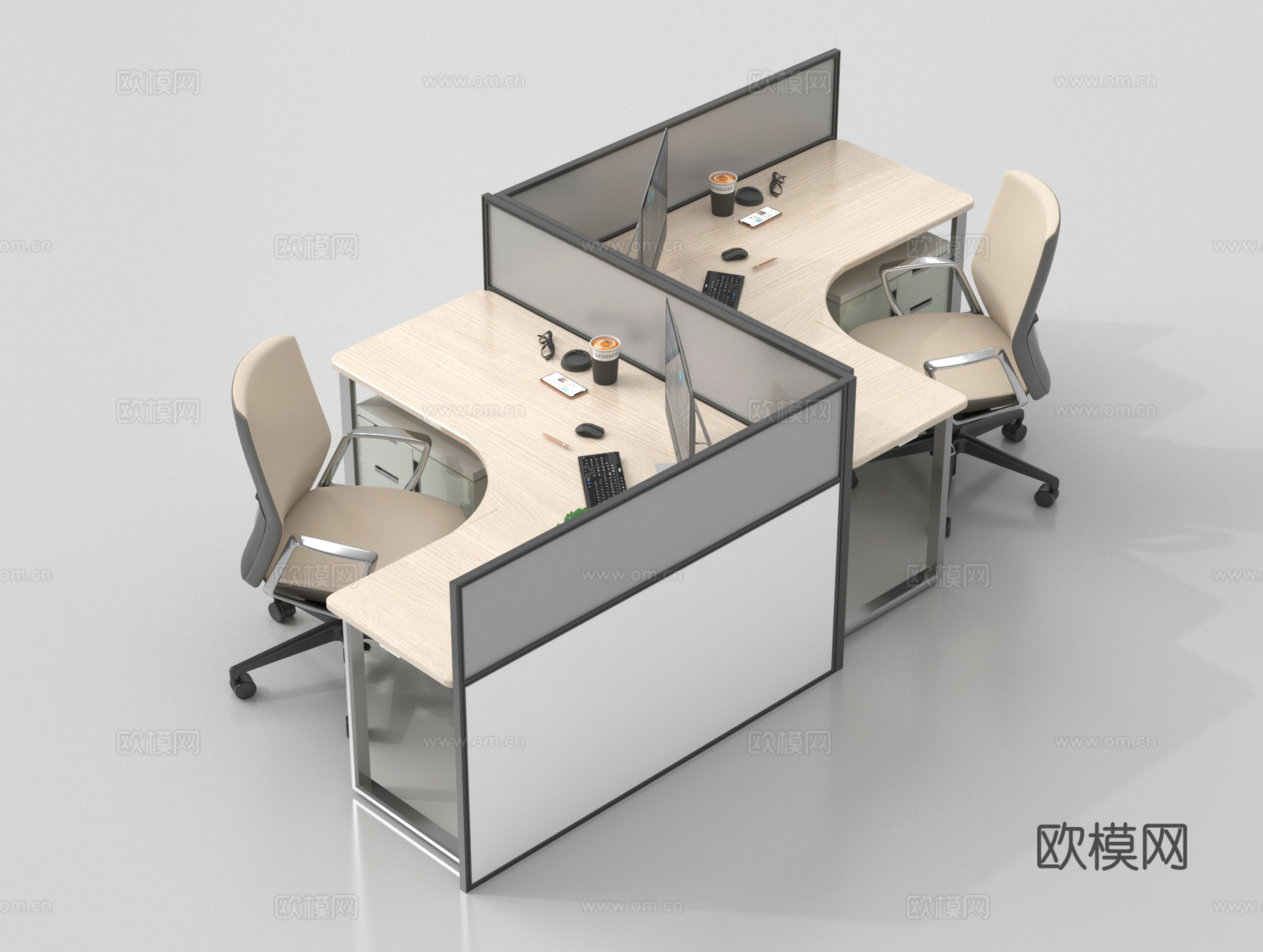 现代办公桌椅 职员工位 公共办公区3d模型下载