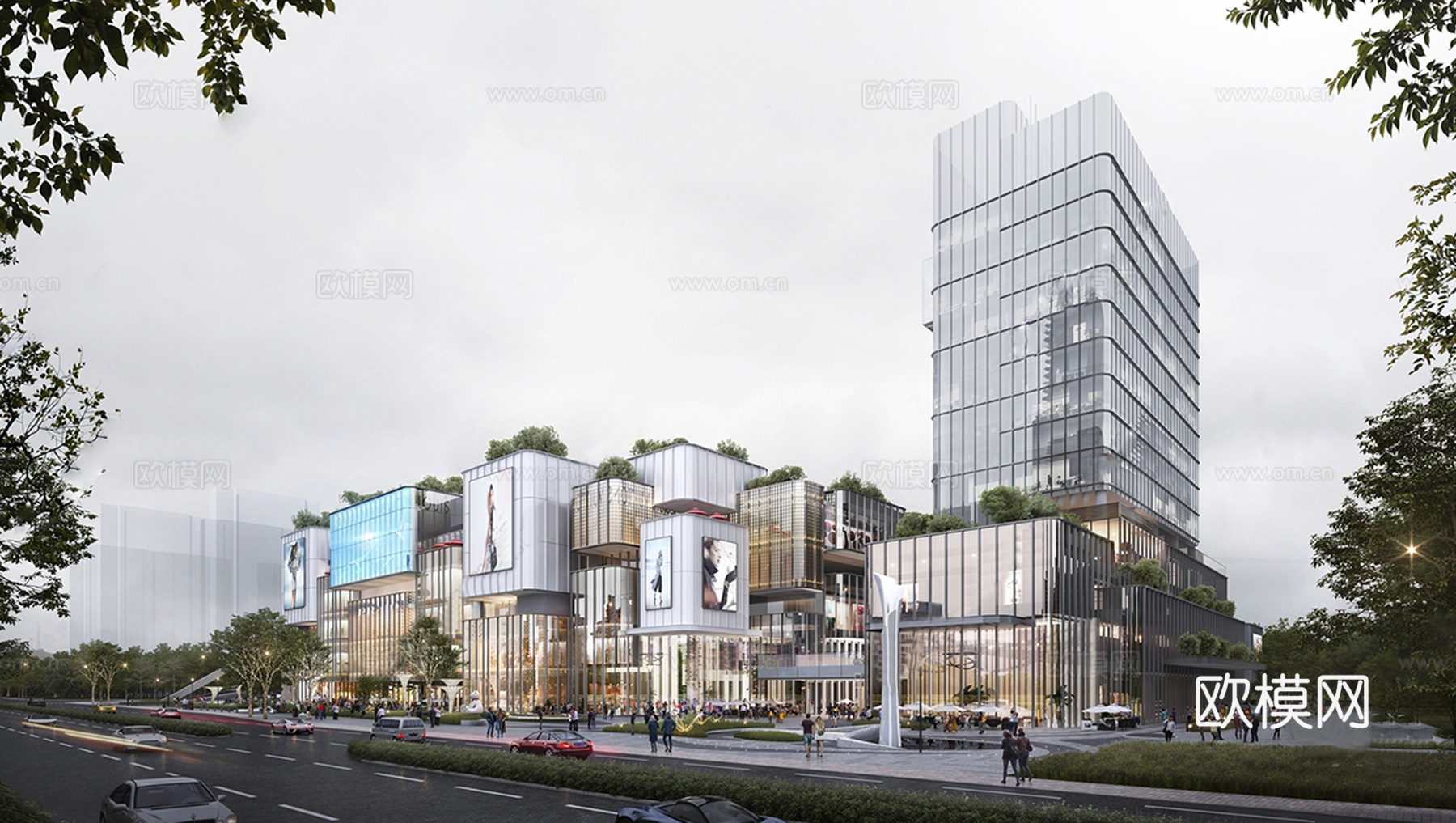 办公楼写字楼建筑 商住外观建筑 综合商业体su模型